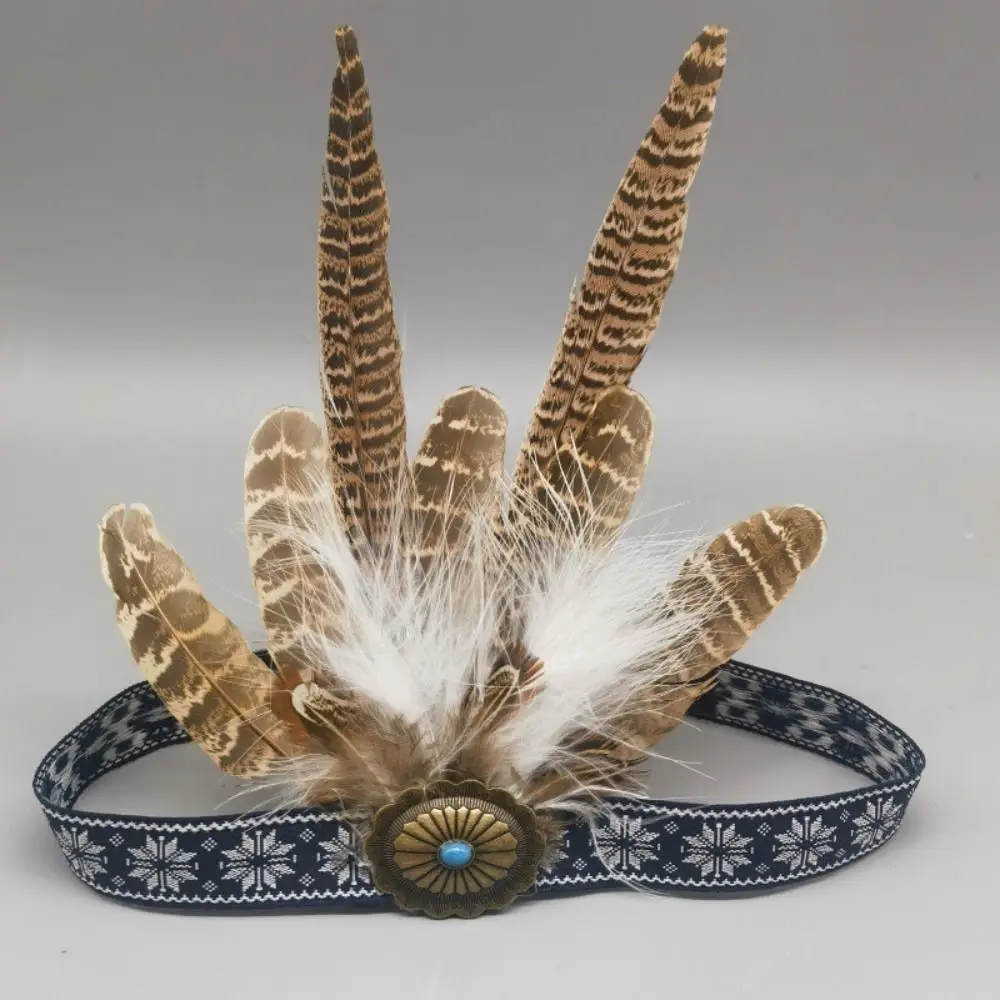 Fashion Ethnic Style Feathered Hairband Colorful Lightweight Hair Ornament Indian Hairband Party
