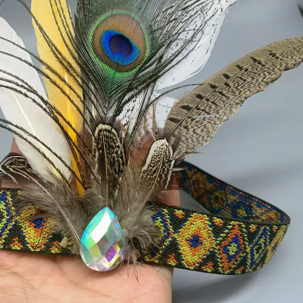 Fashion Ethnic Style Feathered Hairband Colorful Lightweight Hair Ornament Indian Hairband Party