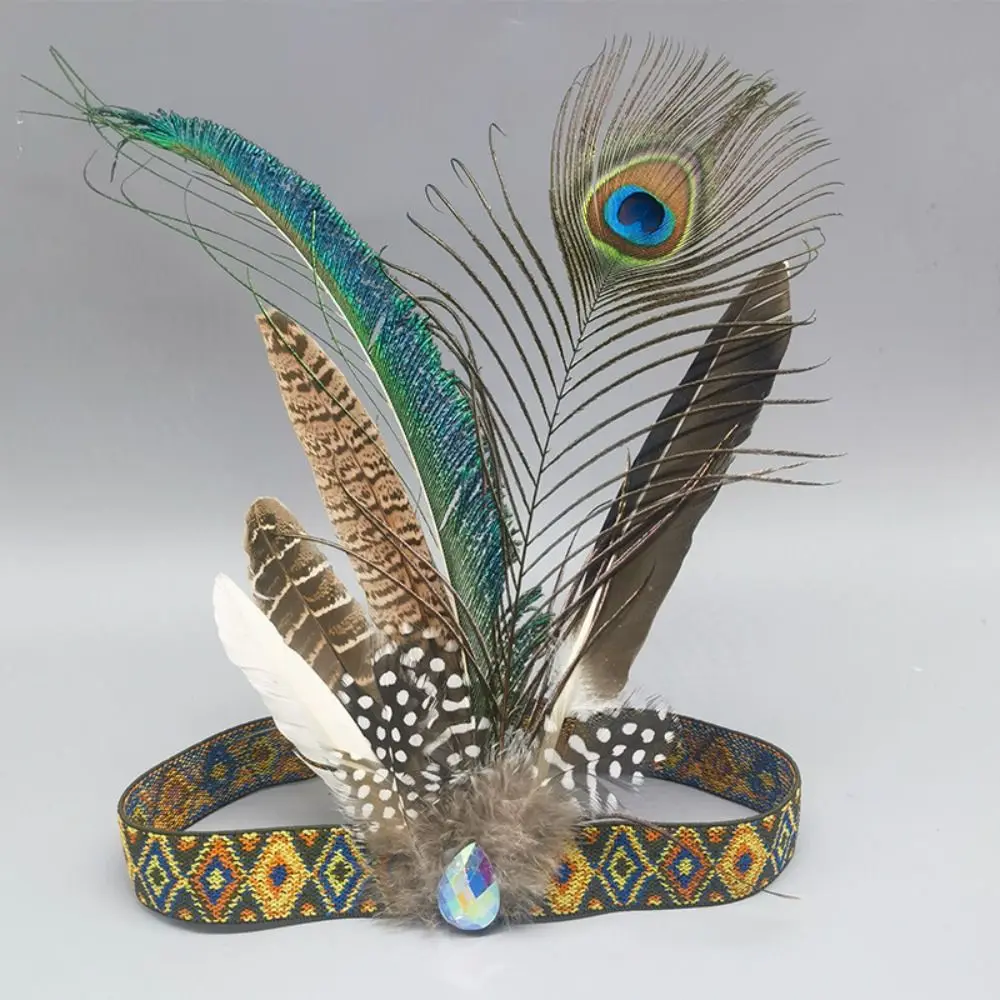 Fashion Ethnic Style Feathered Hairband Colorful Lightweight Hair Ornament Indian Hairband Party