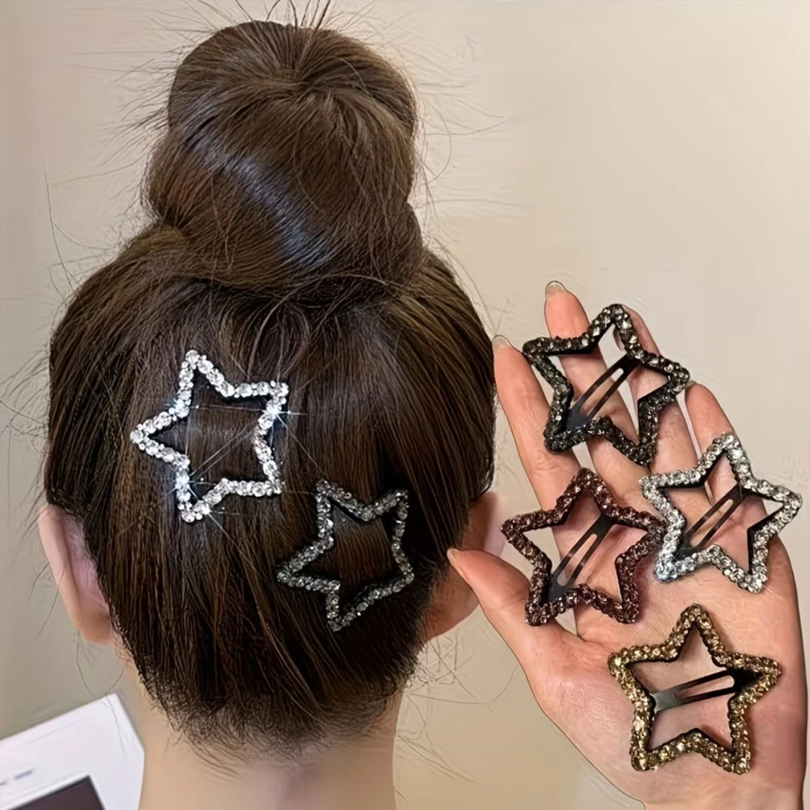 2 Rhinestone Star-Shaped Hair Clips, Side Clips for Bangs at the Back of the Head, Simple Star-Shaped Hairpins for Women, Gift Suitable for Eld, Ramadan Holiday Gift