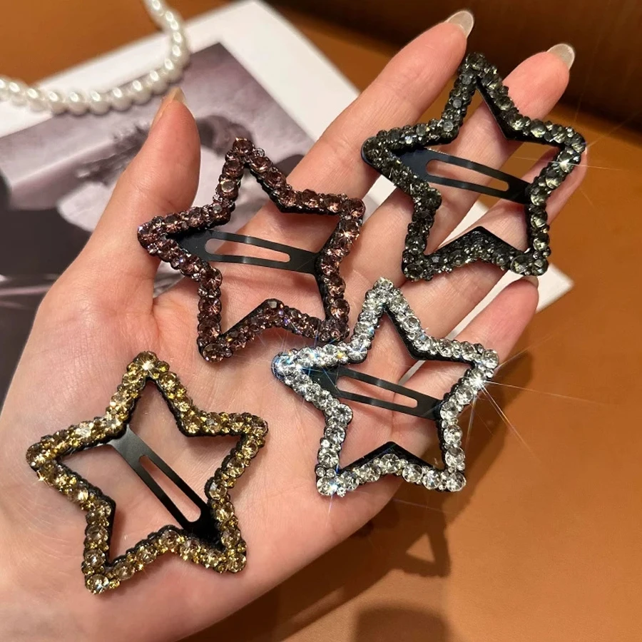 2 Rhinestone Star-Shaped Hair Clips, Side Clips for Bangs at the Back of the Head, Simple Star-Shaped Hairpins for Women, Gift Suitable for Eld, Ramadan Holiday Gift