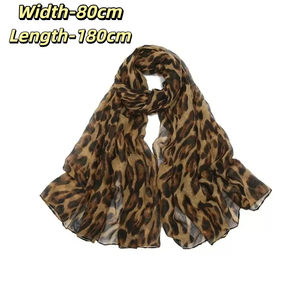 New Soft Leopard Print Scarf Thin Fabric Big Size Headband Neckscarf Trendy Voile Elegant Stoles Wrap Women Fashion