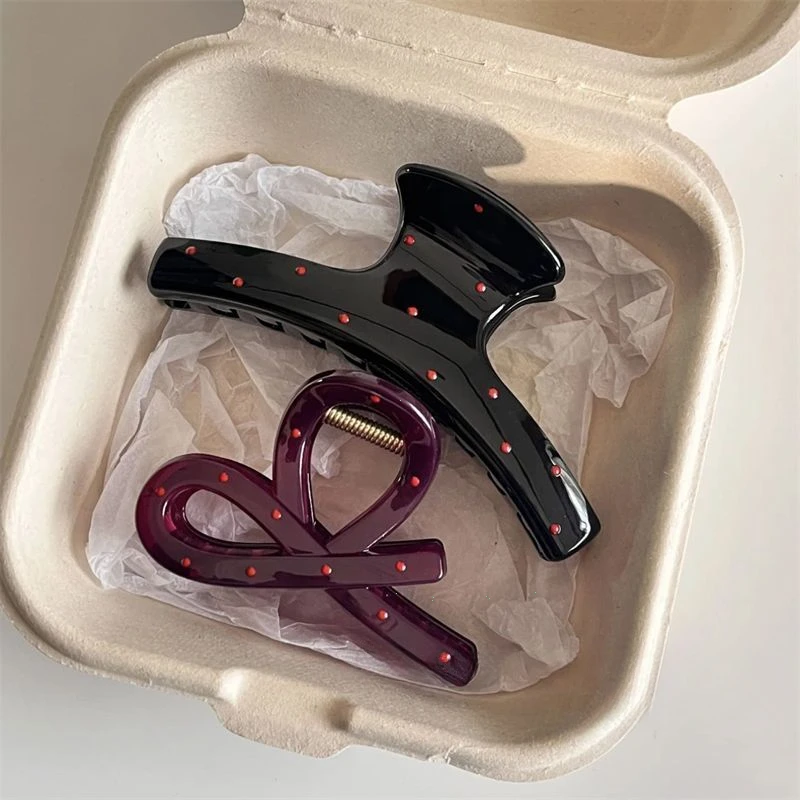 1/2pcs Women Vintage Red Polka Dot Ribbon Bow Shark Clip Hairpin Hair Claw Crab Barrettes Elegant Headwear Hair Accessories Gift