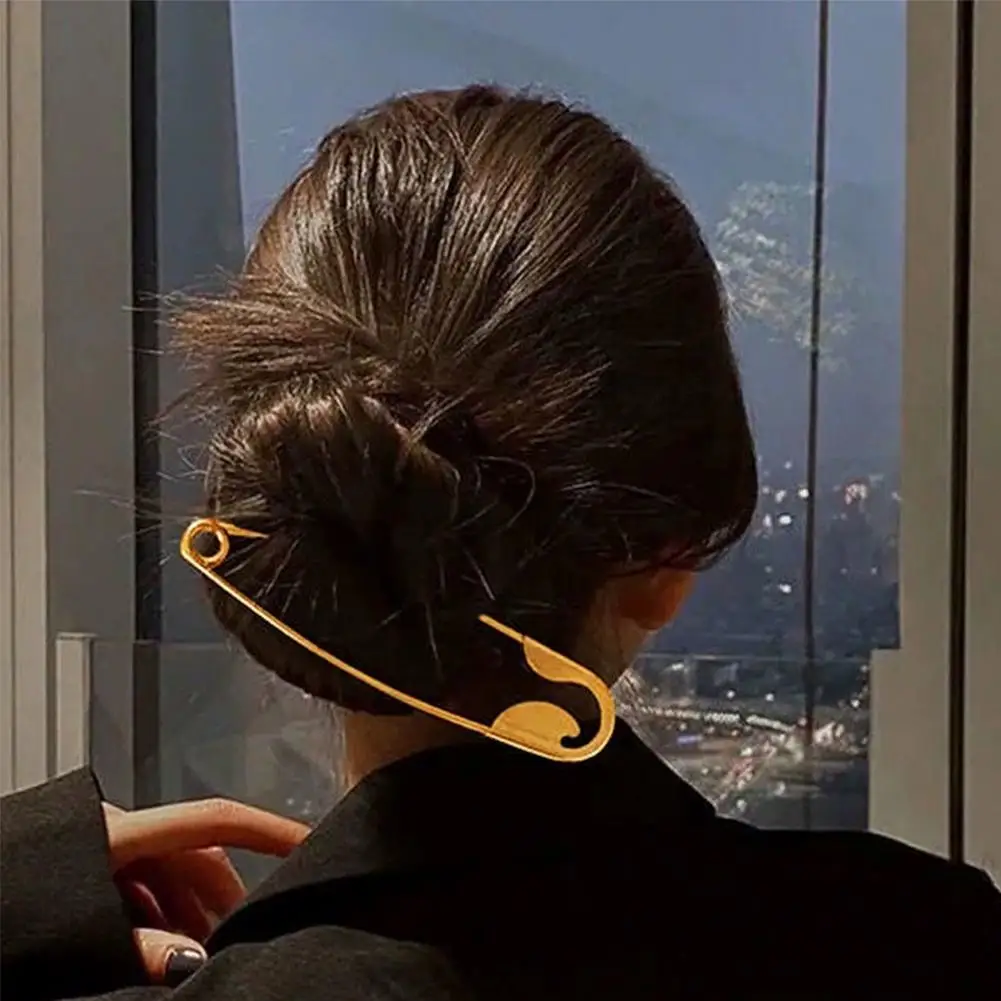 Punk Gold Metal Large Safety Pin Hair Clip For Women Unique Geometric Hairpins Fashion Hair Claw Barrettes Hair Accessories