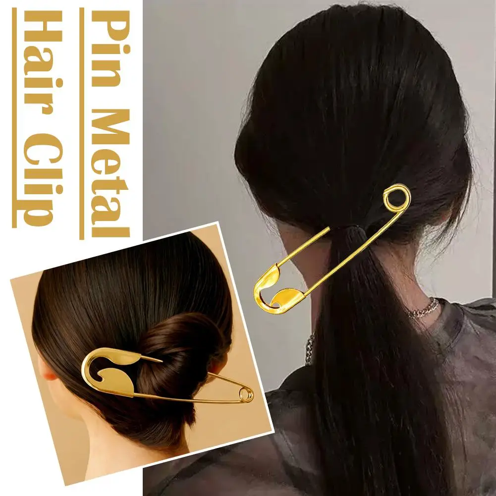 Punk Gold Metal Large Safety Pin Hair Clip For Women Unique Geometric Hairpins Fashion Hair Claw Barrettes Hair Accessories
