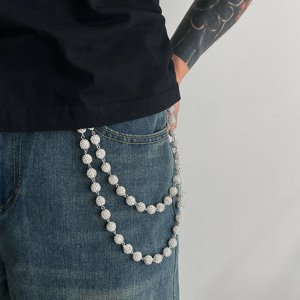 Hip Hop Rock Rhinestone Wallet Chain for Men Trendy Hipster Keychain Waist Chain Cool Daily Outfit Jewelry Decor Jeans Chain