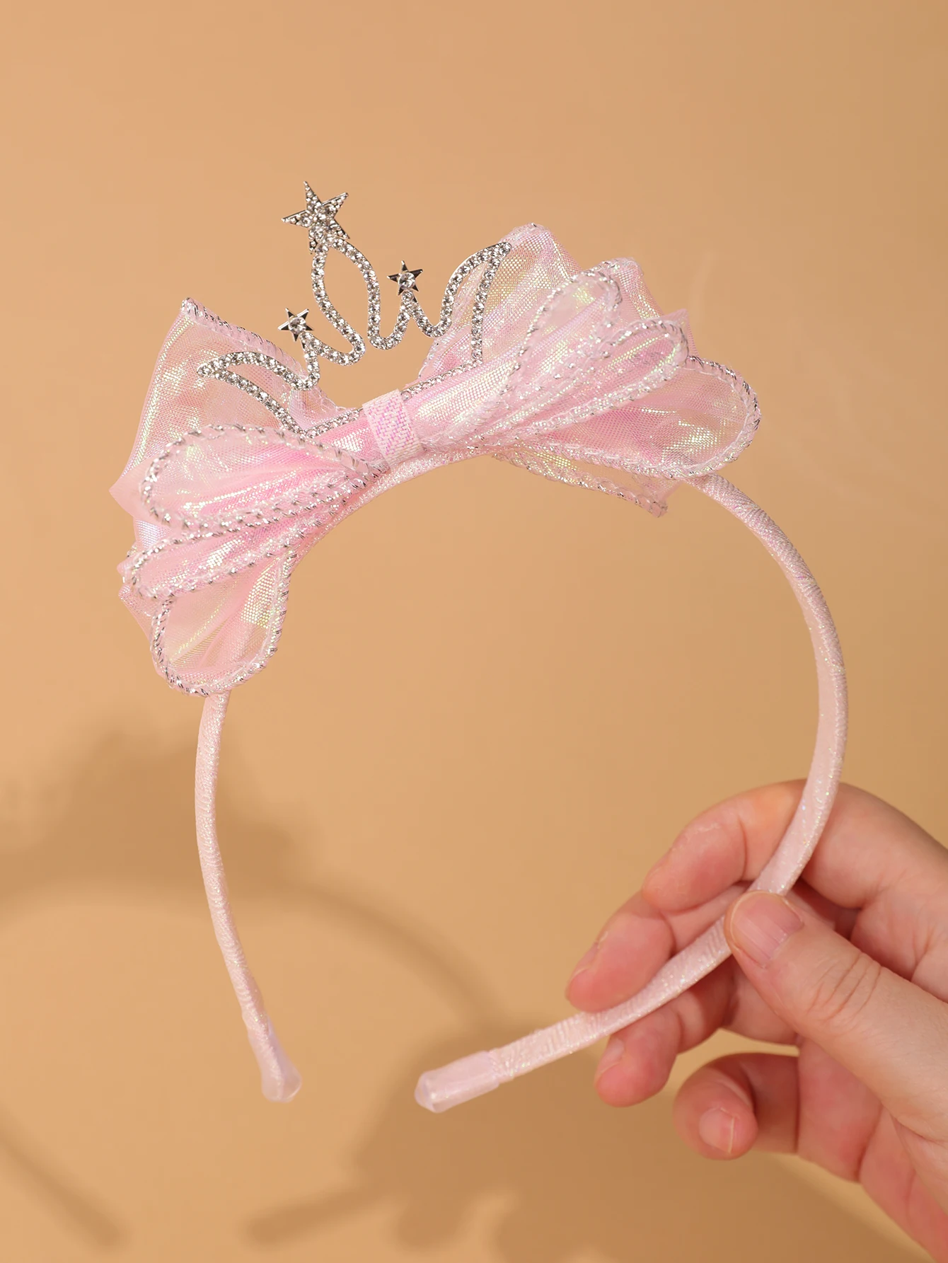 Fashionable and Simple Children's Crown Hairband - Glowing Blue Tulle Bow Hairband - Girls' Stage Performance / Formal Dress Accessory