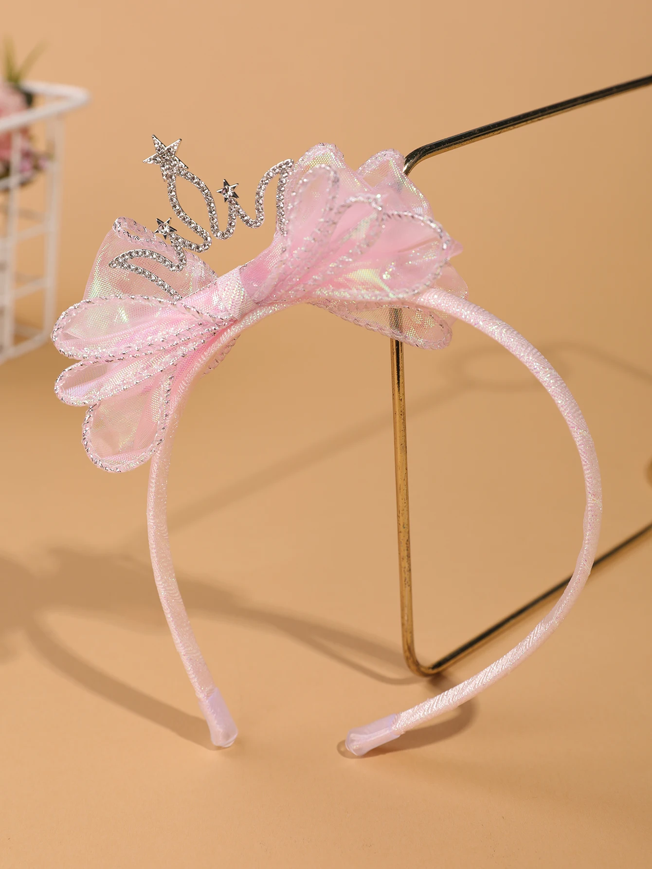 Fashionable and Simple Children's Crown Hairband - Glowing Blue Tulle Bow Hairband - Girls' Stage Performance / Formal Dress Accessory