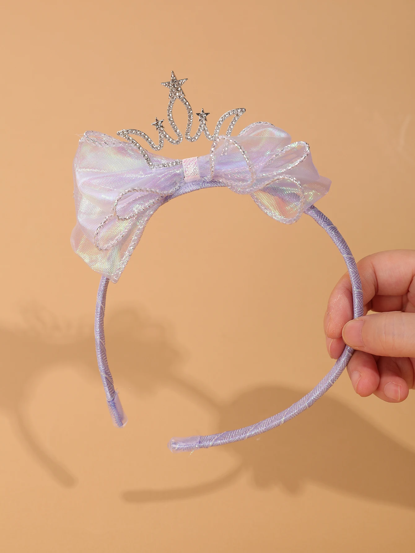 Fashionable and Simple Children's Crown Hairband - Glowing Blue Tulle Bow Hairband - Girls' Stage Performance / Formal Dress Accessory