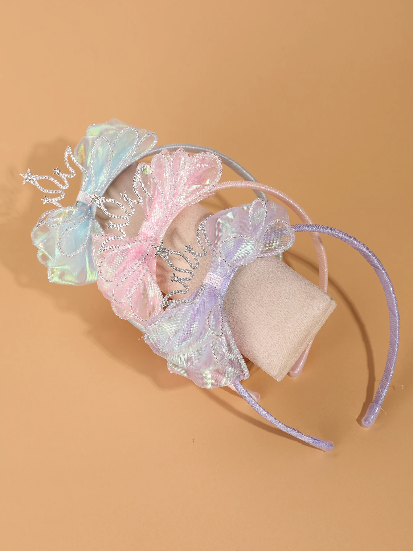 Fashionable and Simple Children's Crown Hairband - Glowing Blue Tulle Bow Hairband - Girls' Stage Performance / Formal Dress Accessory