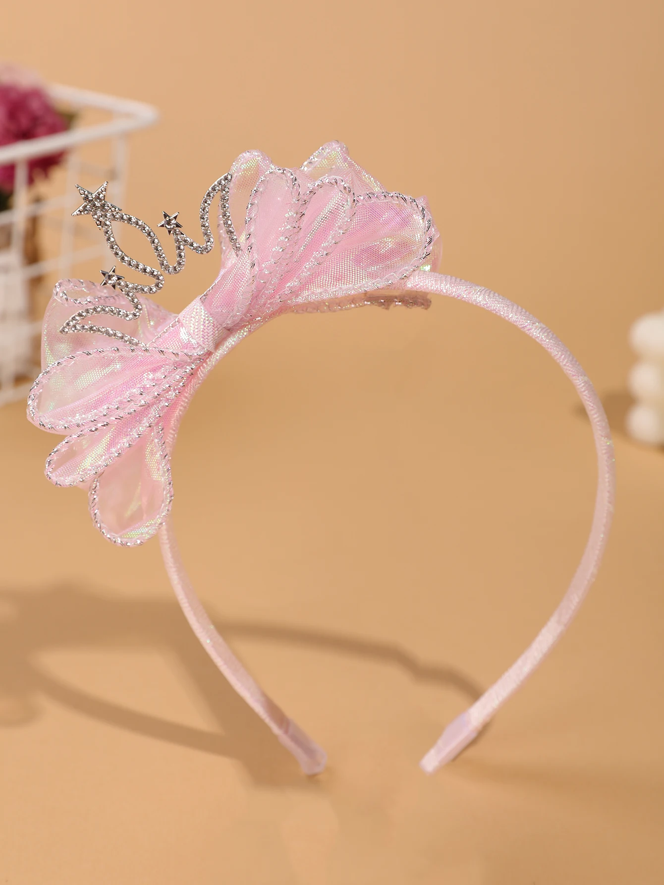 Fashionable and Simple Children's Crown Hairband - Glowing Blue Tulle Bow Hairband - Girls' Stage Performance / Formal Dress Accessory