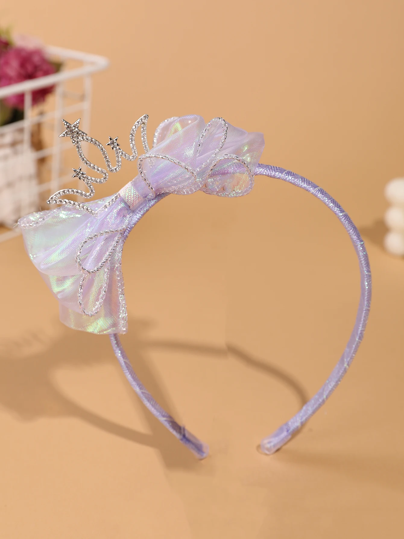 Fashionable and Simple Children's Crown Hairband - Glowing Blue Tulle Bow Hairband - Girls' Stage Performance / Formal Dress Accessory