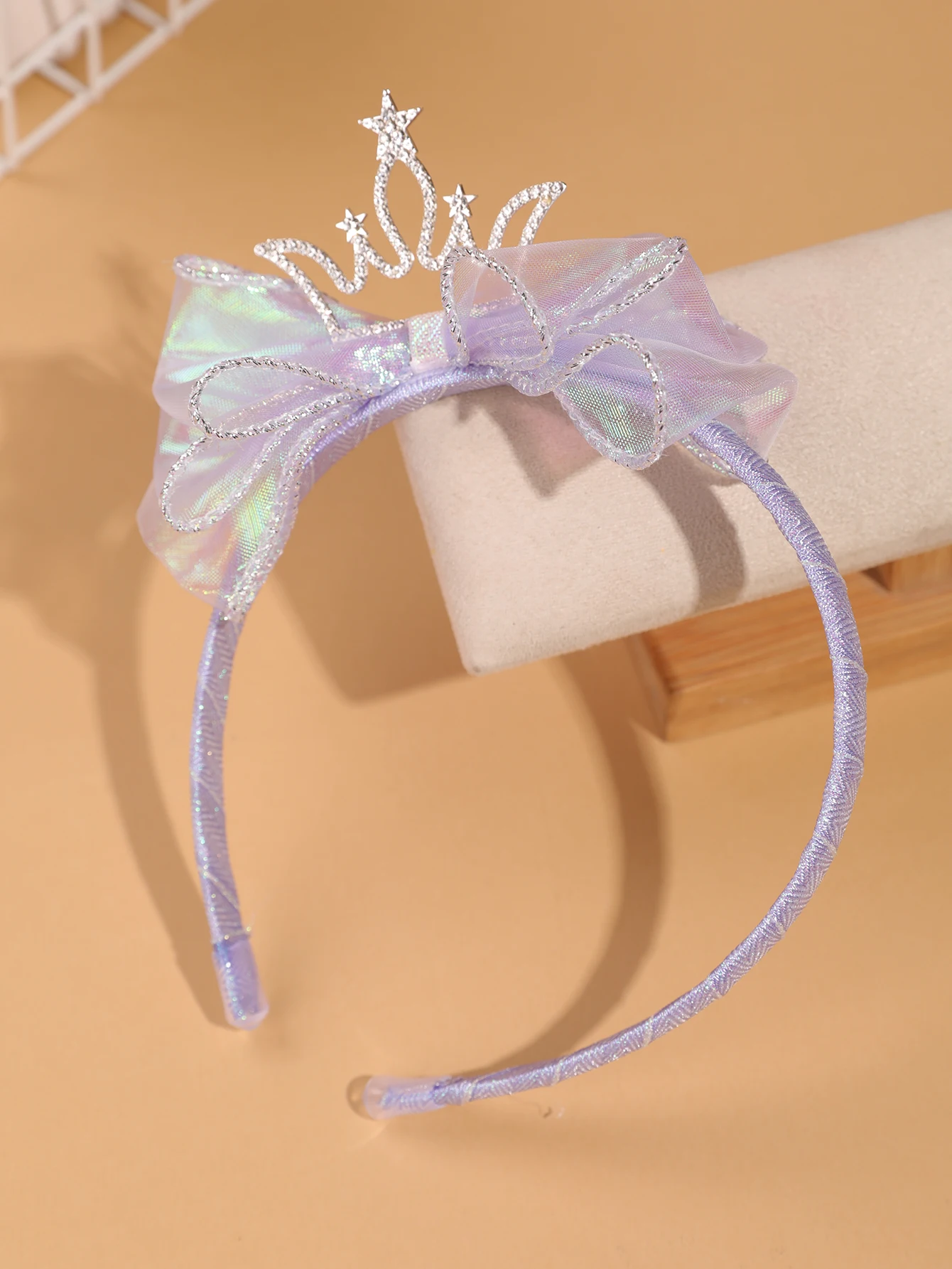 Fashionable and Simple Children's Crown Hairband - Glowing Blue Tulle Bow Hairband - Girls' Stage Performance / Formal Dress Accessory