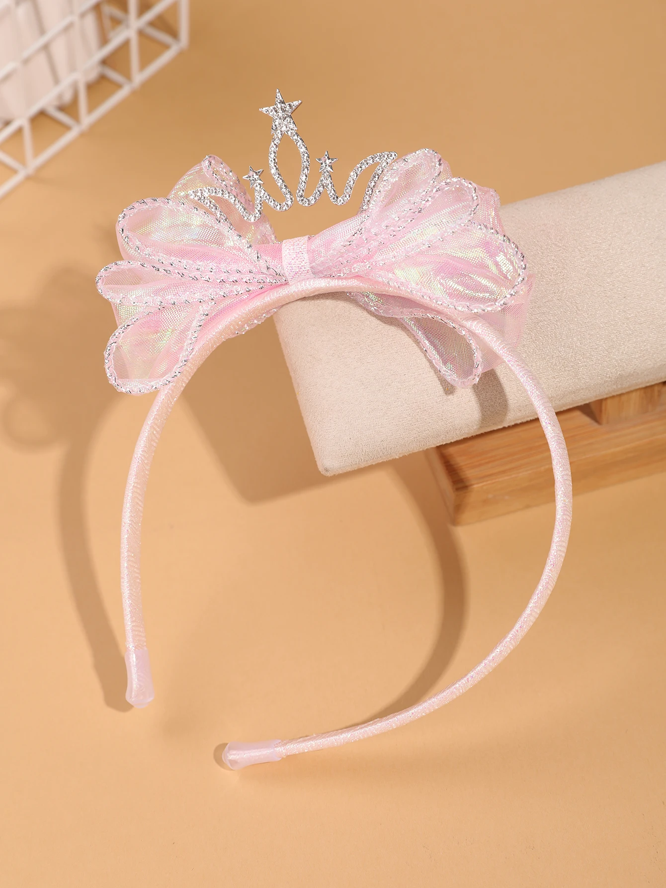 Fashionable and Simple Children's Crown Hairband - Glowing Blue Tulle Bow Hairband - Girls' Stage Performance / Formal Dress Accessory