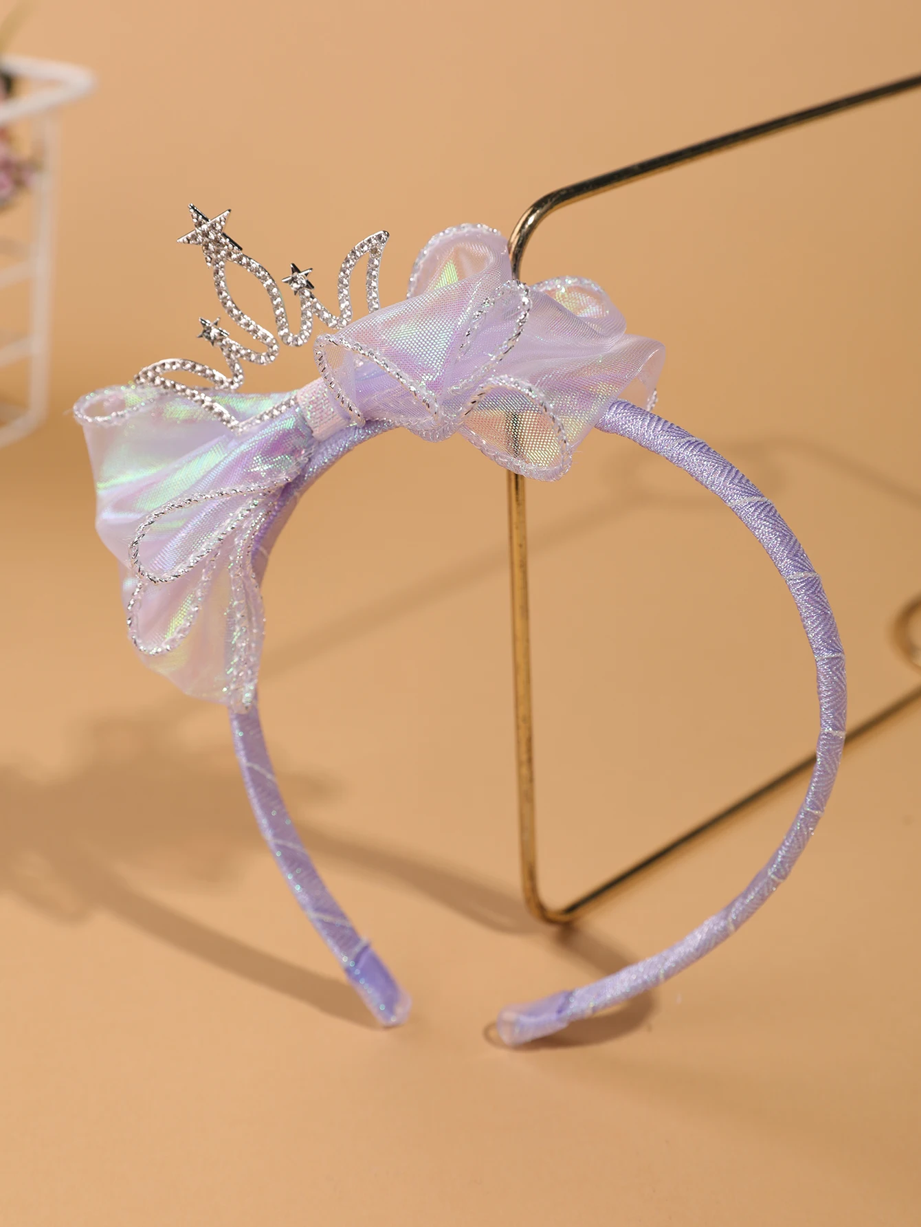 Fashionable and Simple Children's Crown Hairband - Glowing Blue Tulle Bow Hairband - Girls' Stage Performance / Formal Dress Accessory