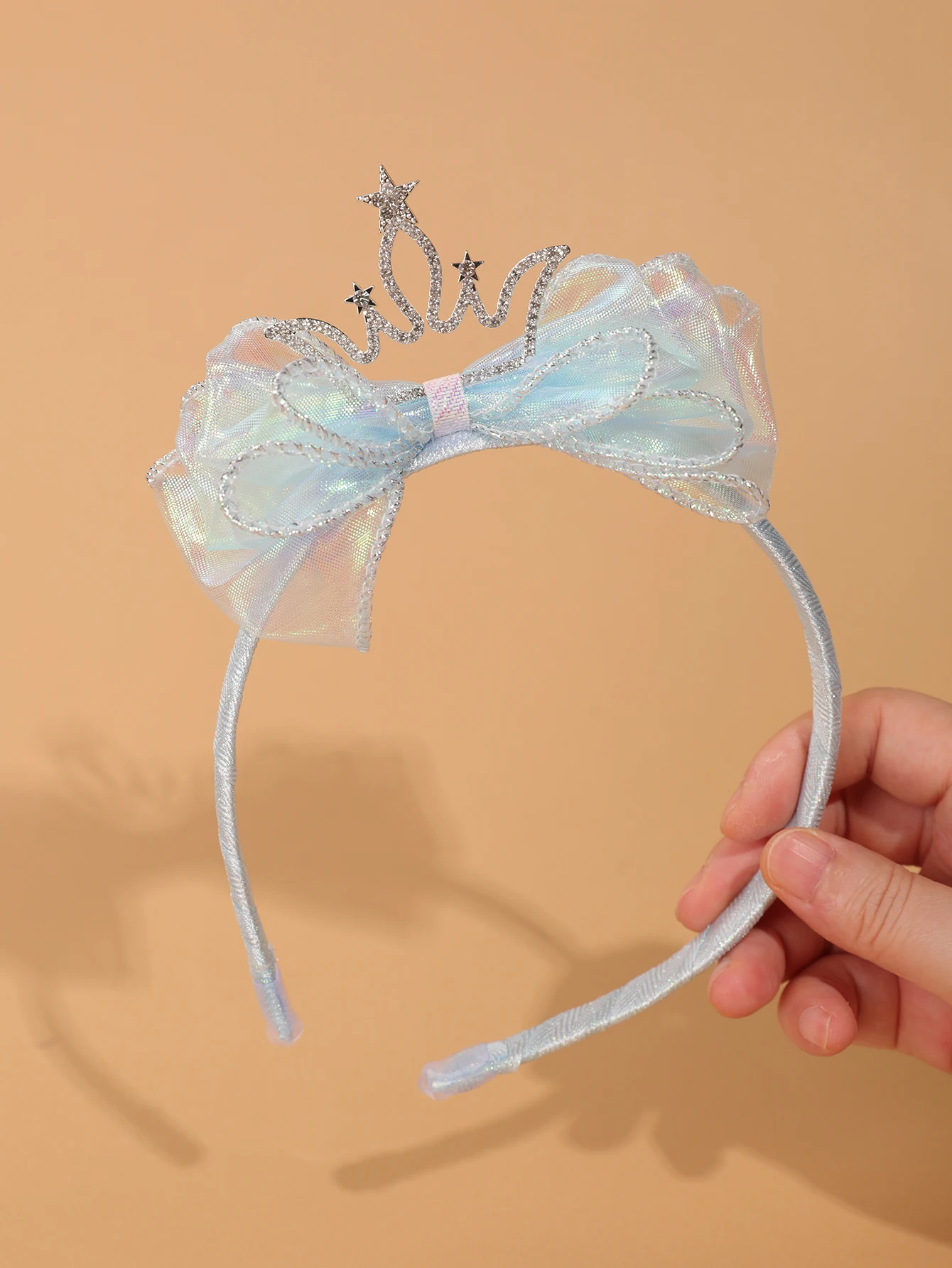 Fashionable and Simple Children's Crown Hairband - Glowing Blue Tulle Bow Hairband - Girls' Stage Performance / Formal Dress Accessory