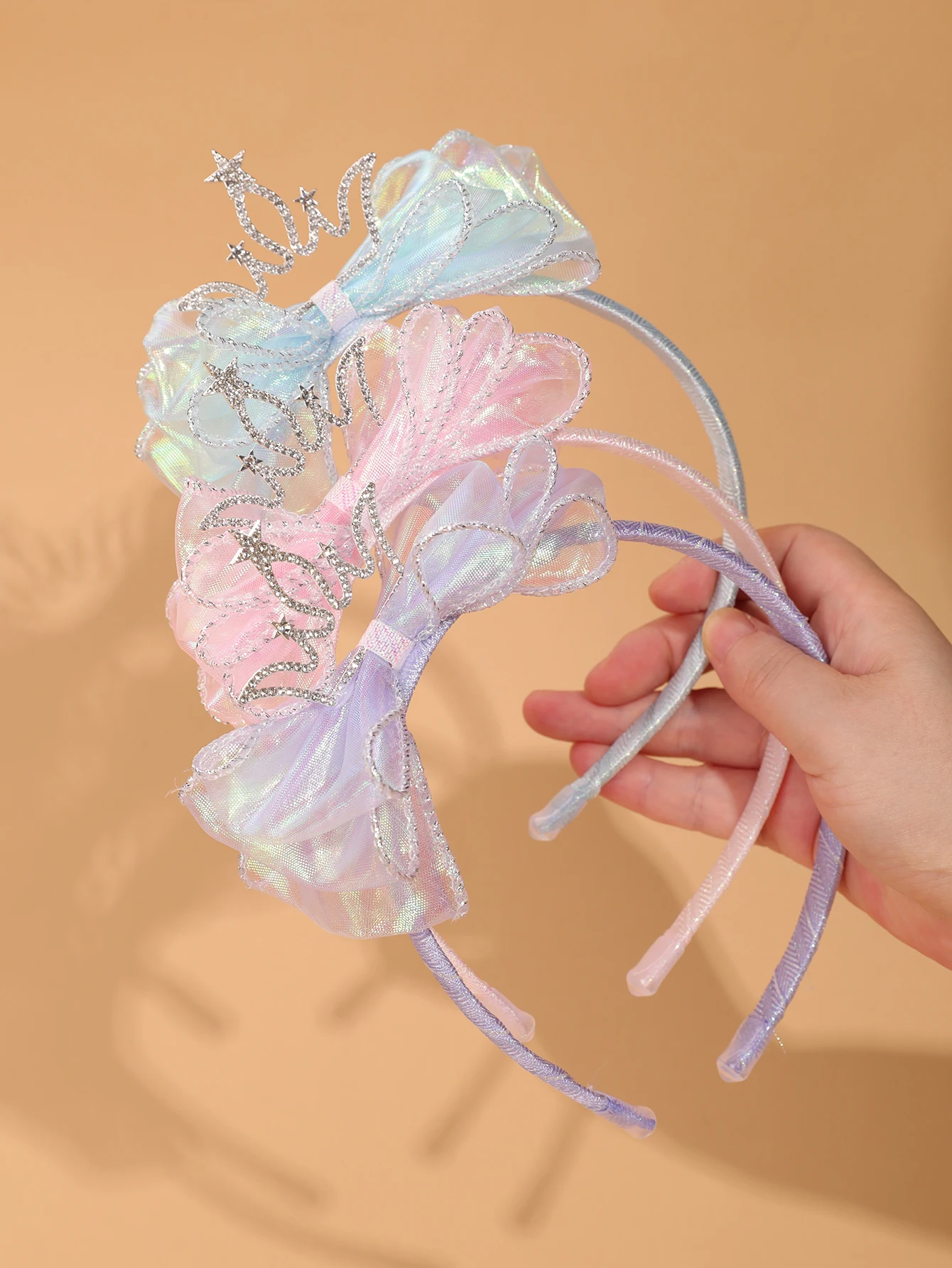 Fashionable and Simple Children's Crown Hairband - Glowing Blue Tulle Bow Hairband - Girls' Stage Performance / Formal Dress Accessory