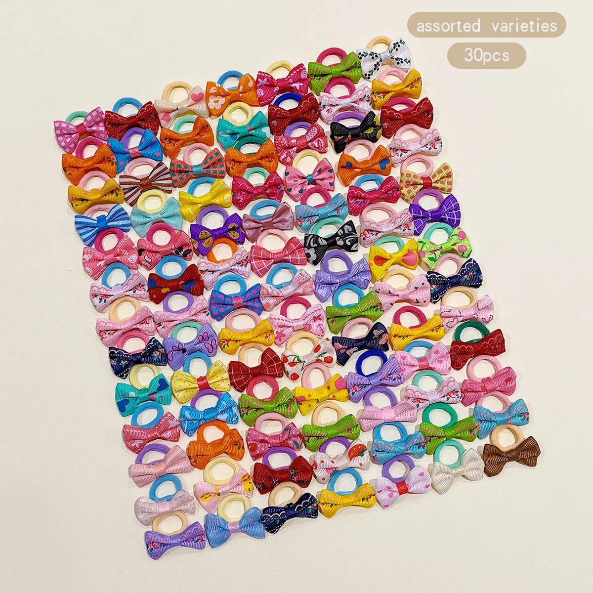 30 randomly printed butterfly bows with colorful patterns, sweet wind-driven hair string suitable for daily use