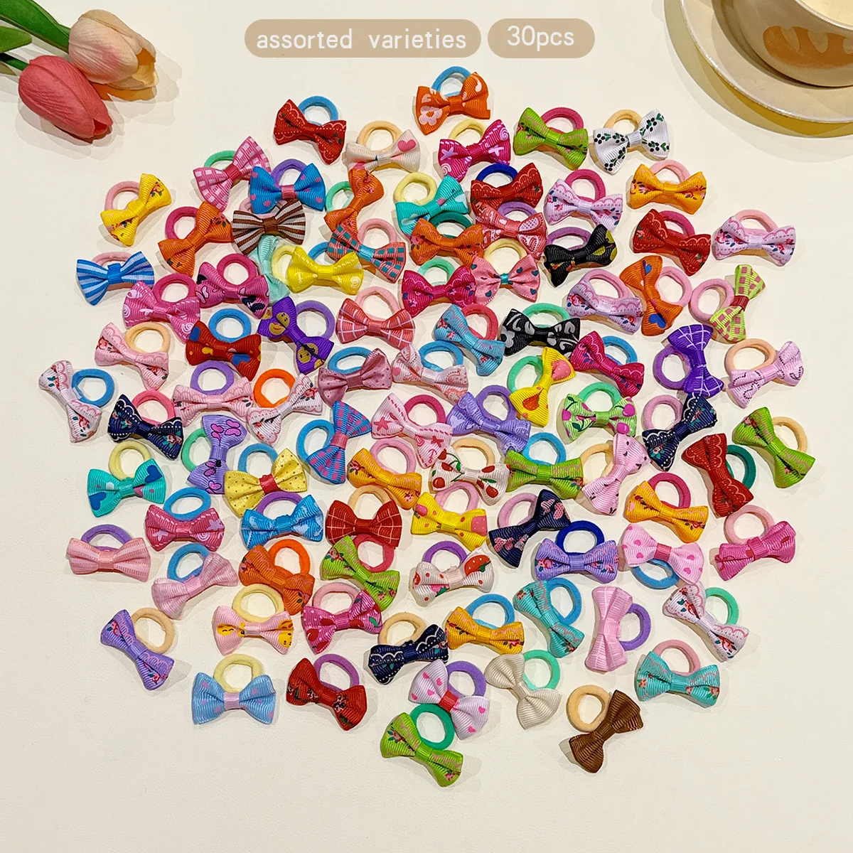 30 randomly printed butterfly bows with colorful patterns, sweet wind-driven hair string suitable for daily use