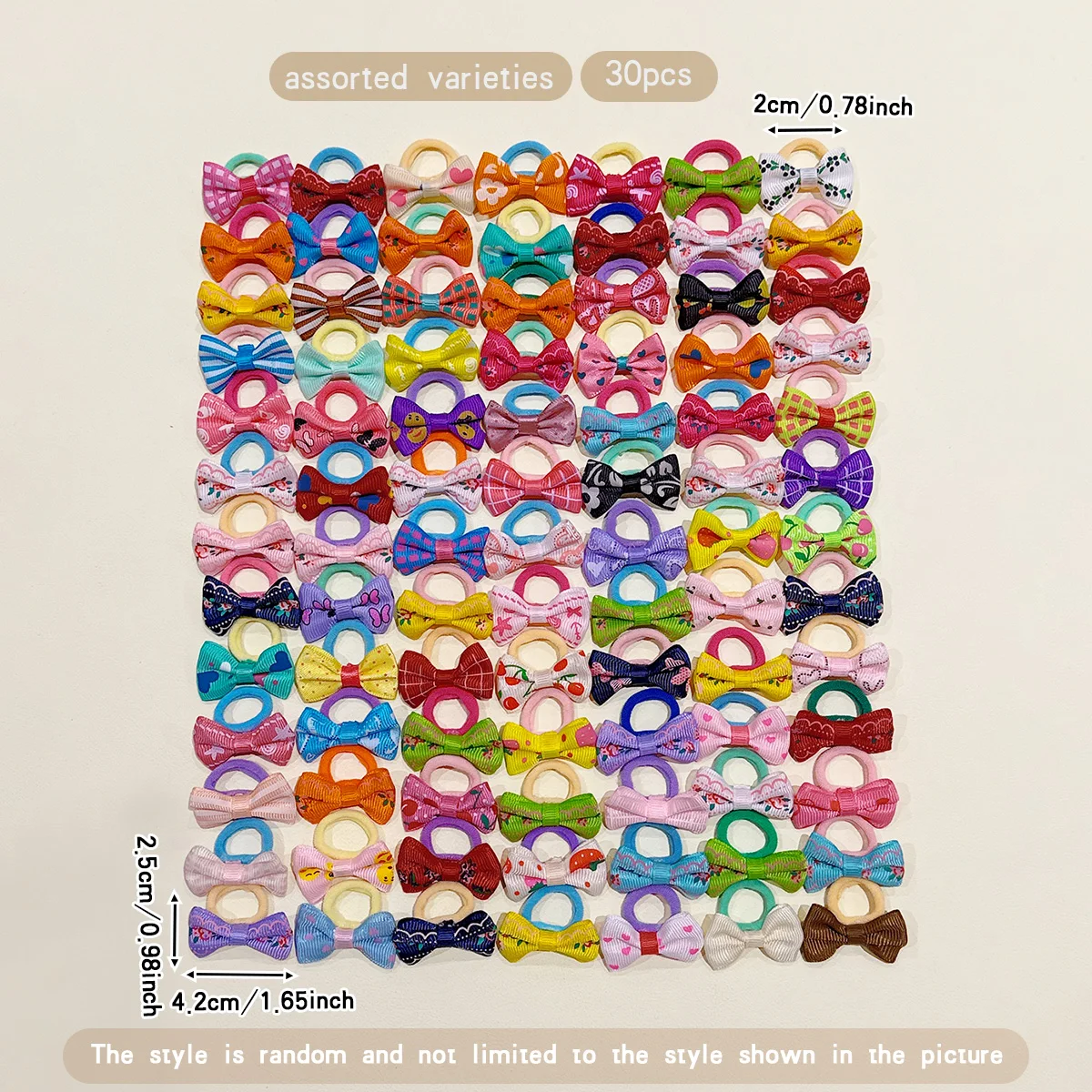 30 randomly printed butterfly bows with colorful patterns, sweet wind-driven hair string suitable for daily use