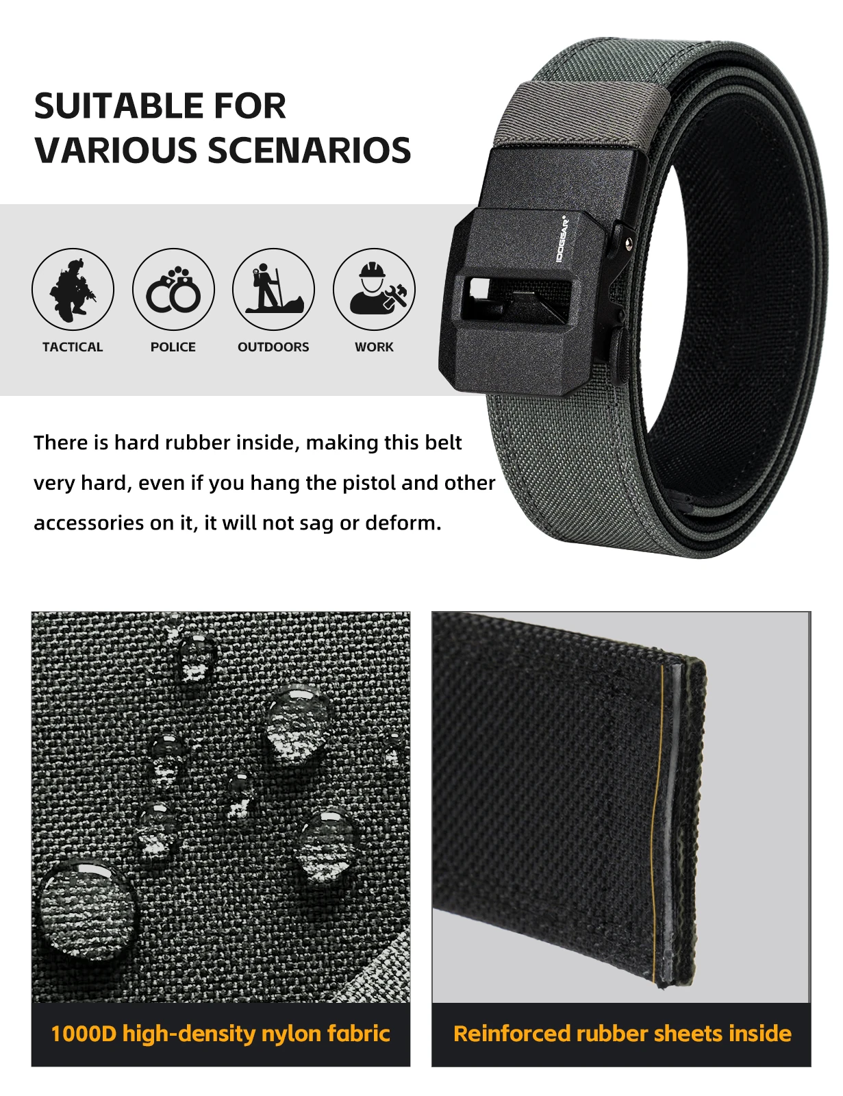 IDOGEAR SPORTS Tactical Ratchet Belt 1.5” EDC Gun Belt Reinforce Heavy Duty Belt With Adjustable Buckle 3430