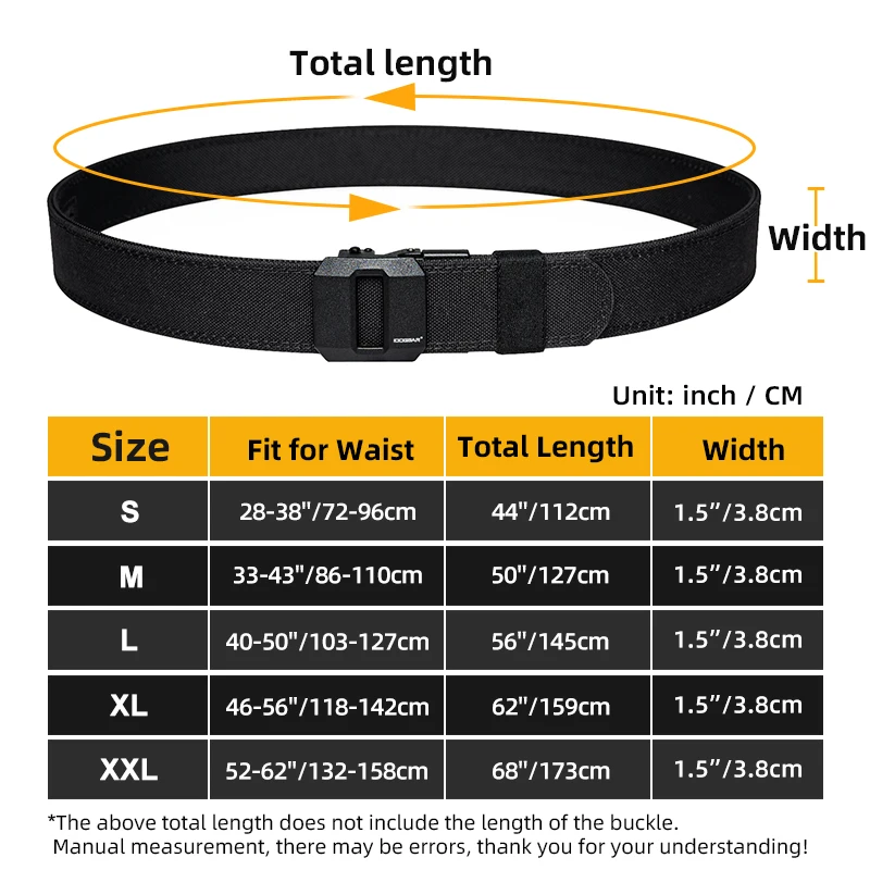 IDOGEAR SPORTS Tactical Ratchet Belt 1.5” EDC Gun Belt Reinforce Heavy Duty Belt With Adjustable Buckle 3430