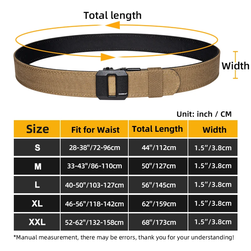 IDOGEAR SPORTS Tactical Ratchet Belt 1.5” EDC Gun Belt Reinforce Heavy Duty Belt With Adjustable Buckle 3430