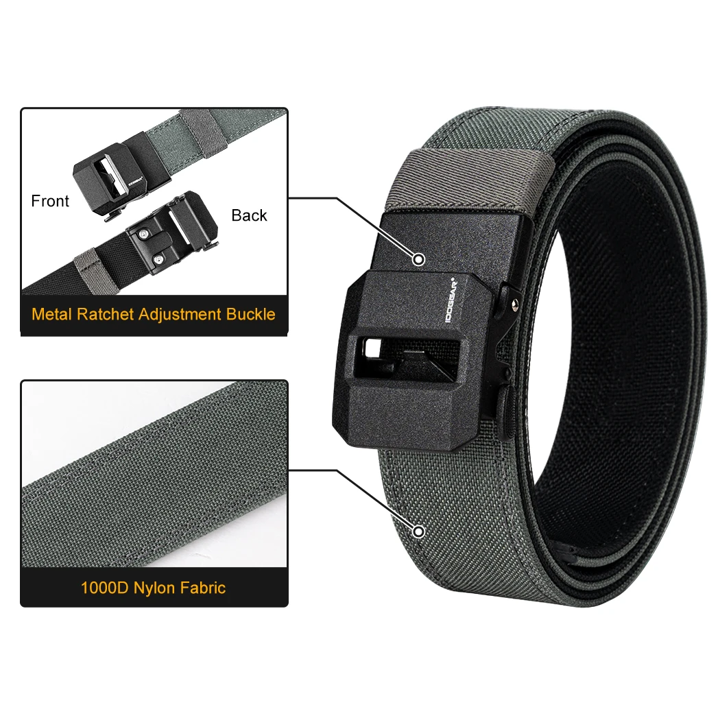 IDOGEAR SPORTS Tactical Ratchet Belt 1.5” EDC Gun Belt Reinforce Heavy Duty Belt With Adjustable Buckle 3430