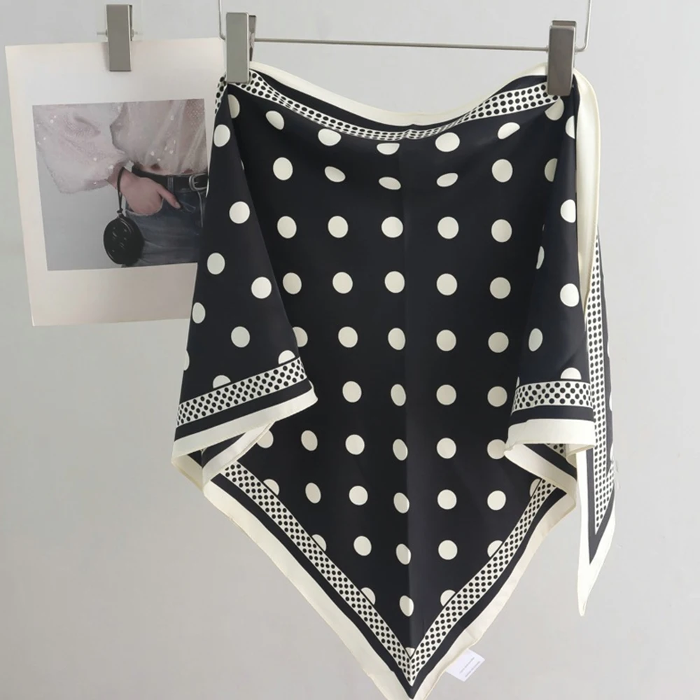 Fashion Simple Polka Dot Printed Triangle Scarf Fashion Versatile Belt Diagonal Scarf Women's High-end Silk Scarf Accessories