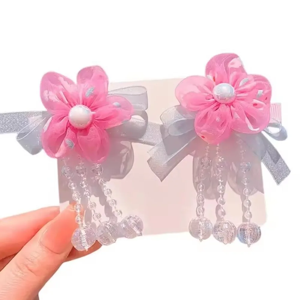 2Pcs Children's Hanfu Headdress Flower Tassel Ancient Style Clip Hair Accessories Chinese Style Little Girl Tassel Girl Hairpin