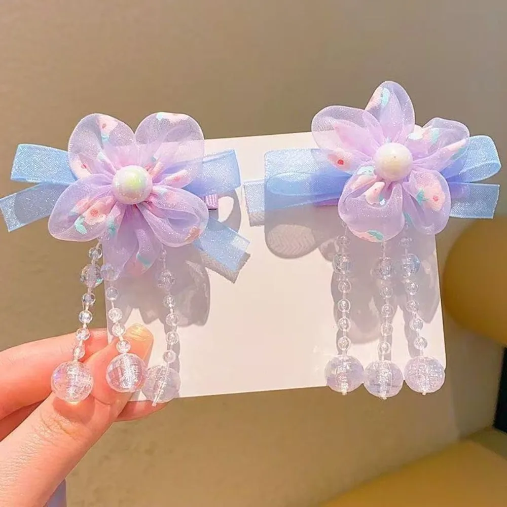 2Pcs Children's Hanfu Headdress Flower Tassel Ancient Style Clip Hair Accessories Chinese Style Little Girl Tassel Girl Hairpin