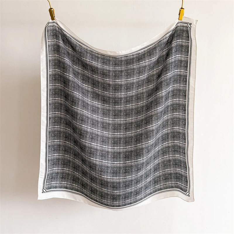 90*90Cm Square Scarf Cotton Linen Feeling Women Head Shawl Wraps Luxury Hairband Stripe Print Neck Scarves Hijab Bandana Pareo