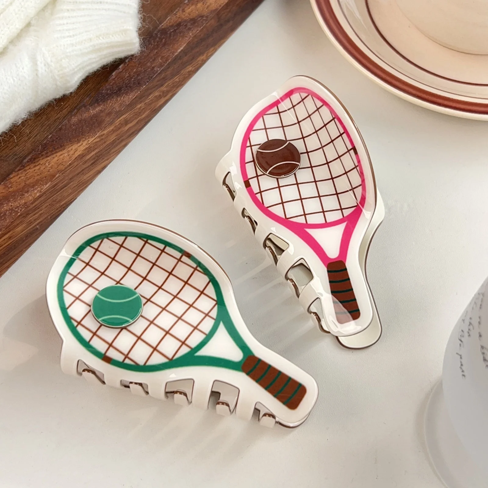 Ins Sporty Tennis Racket Hair Claw, Pvc Fashion Shark Clip, Stylish Back Head Hair Accessories For Women Casual Outdoor Daily