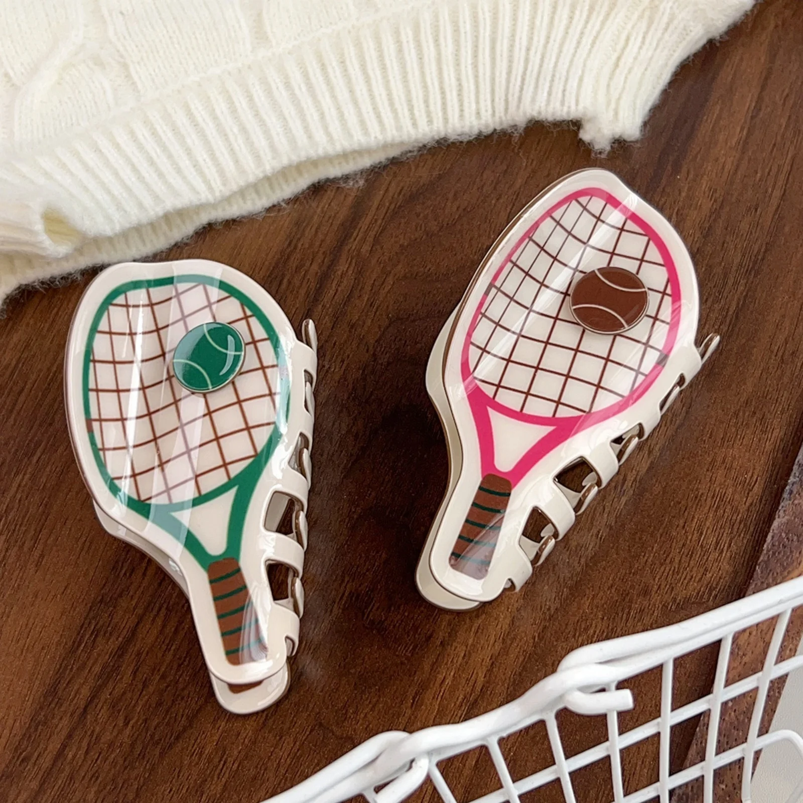 Ins Sporty Tennis Racket Hair Claw, Pvc Fashion Shark Clip, Stylish Back Head Hair Accessories For Women Casual Outdoor Daily