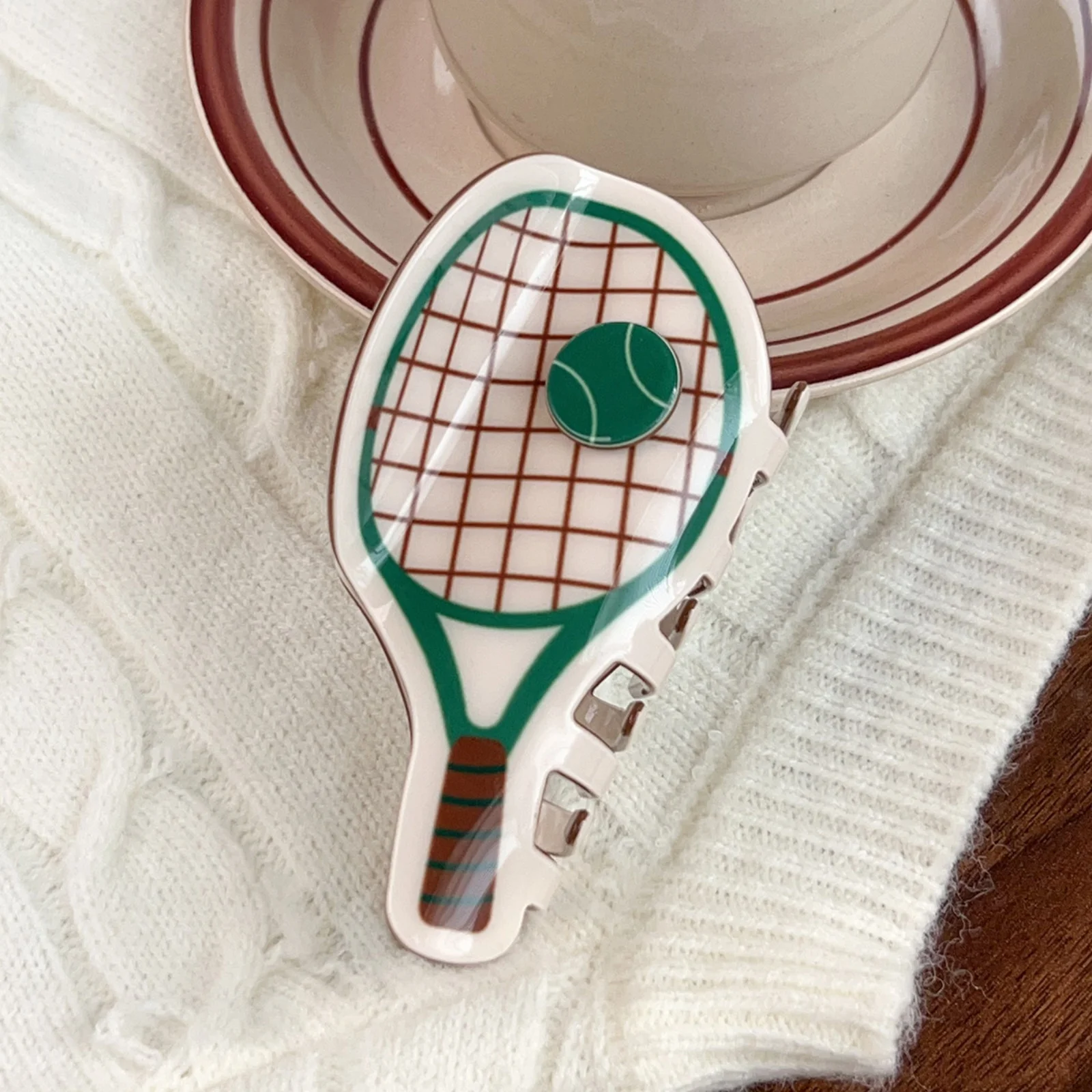 Ins Sporty Tennis Racket Hair Claw, Pvc Fashion Shark Clip, Stylish Back Head Hair Accessories For Women Casual Outdoor Daily