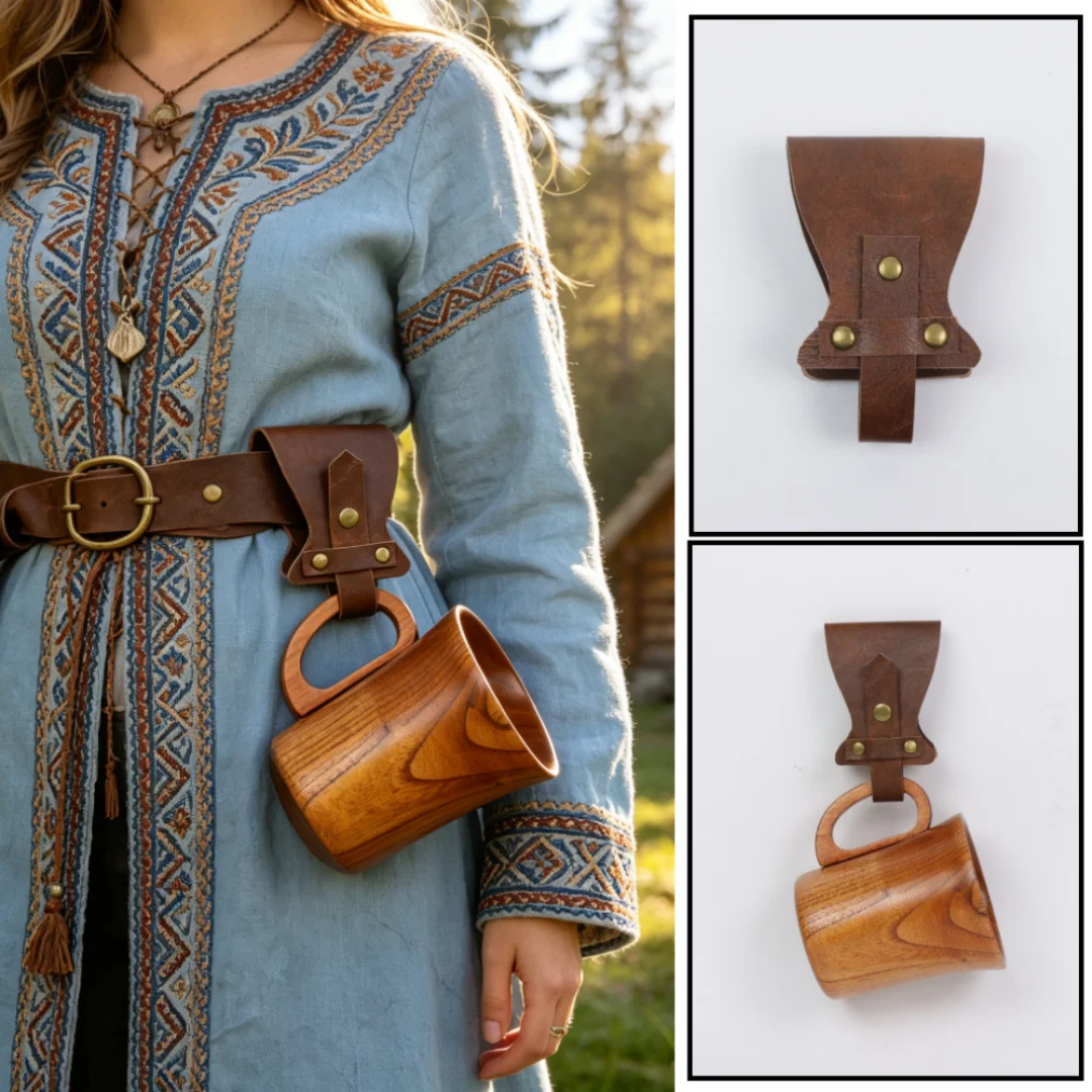 Medieval Viking Dress Up PU Leather Simple Retro Hiking Cup Holder Medieval Viking Belt Cosplay Dress Up Accessories