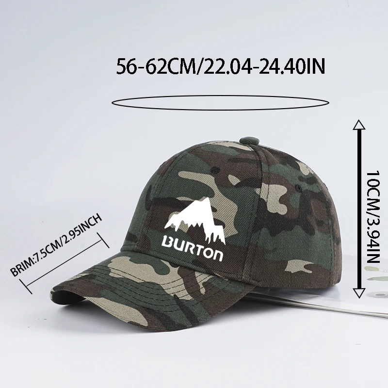 Burton Camouflage Mountain Print Baseball Cap—Adjustable Brim Outdoor Hat, Perfect for Camping and Outdoor Adventures