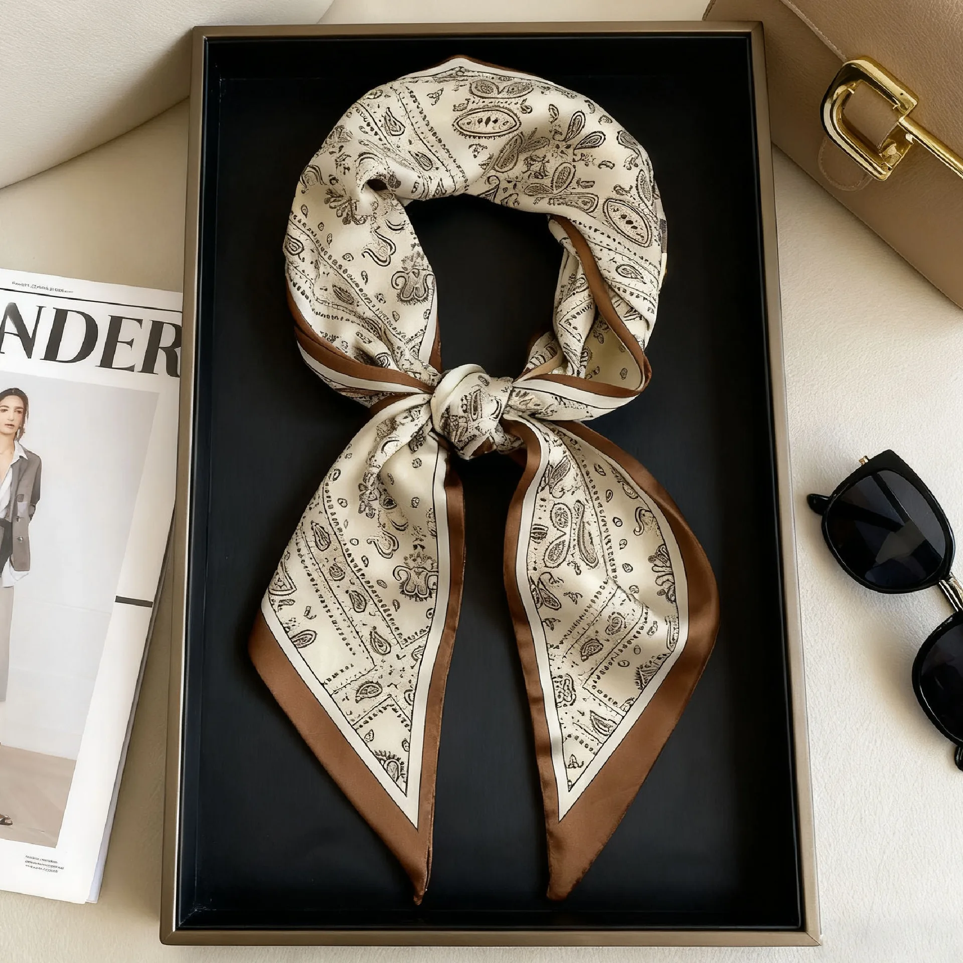 Luxury Long Neckerchief Skinny Hair Bands Women Silk Scarfs Fashion Headbands Bag Scarves Print Hairband Neck Scarf For Ladies