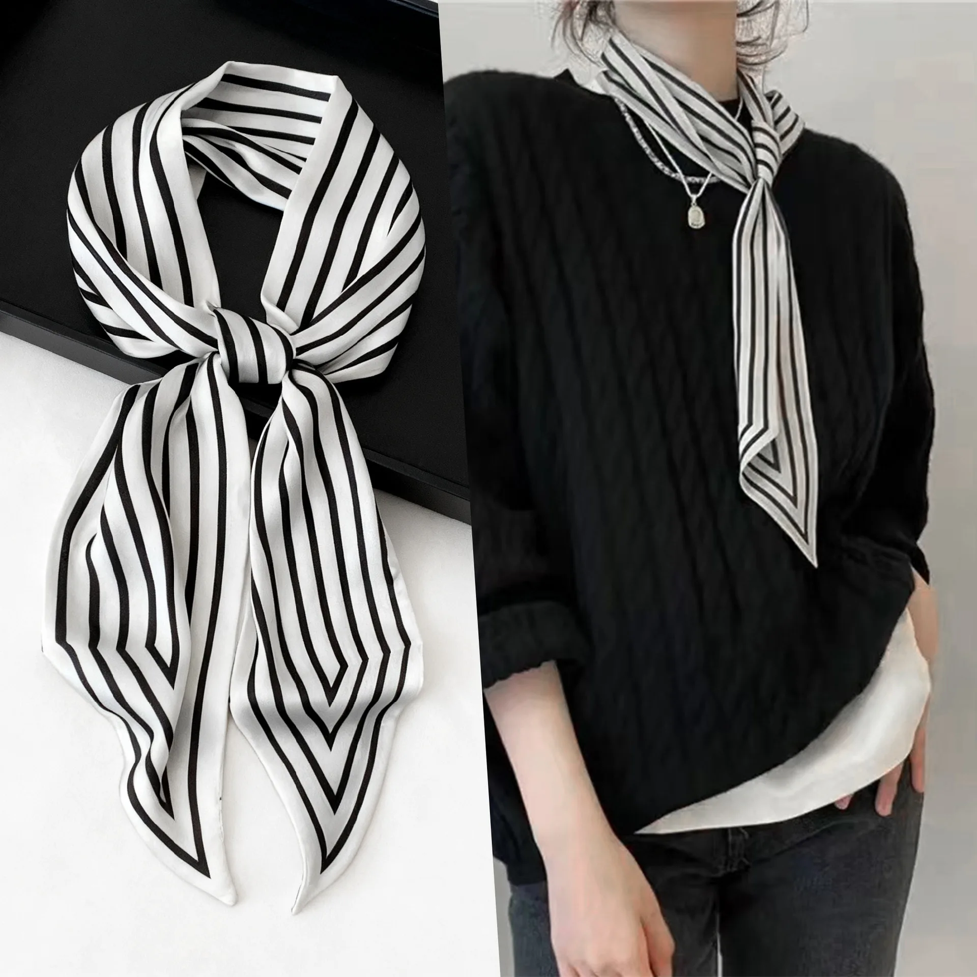 Luxury Long Neckerchief Skinny Hair Bands Women Silk Scarfs Fashion Headbands Bag Scarves Print Hairband Neck Scarf For Ladies