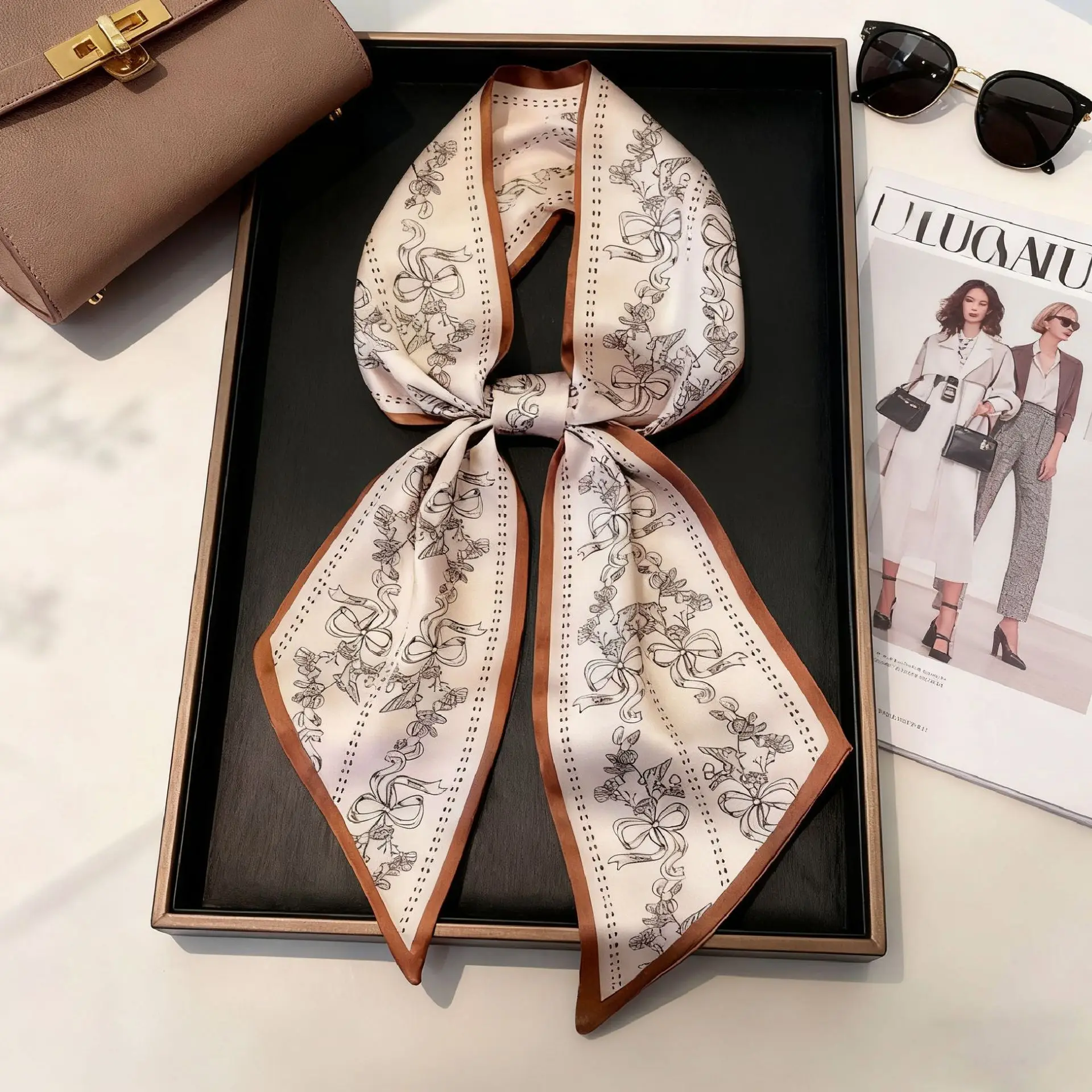 Luxury Long Neckerchief Skinny Hair Bands Women Silk Scarfs Fashion Headbands Bag Scarves Print Hairband Neck Scarf For Ladies