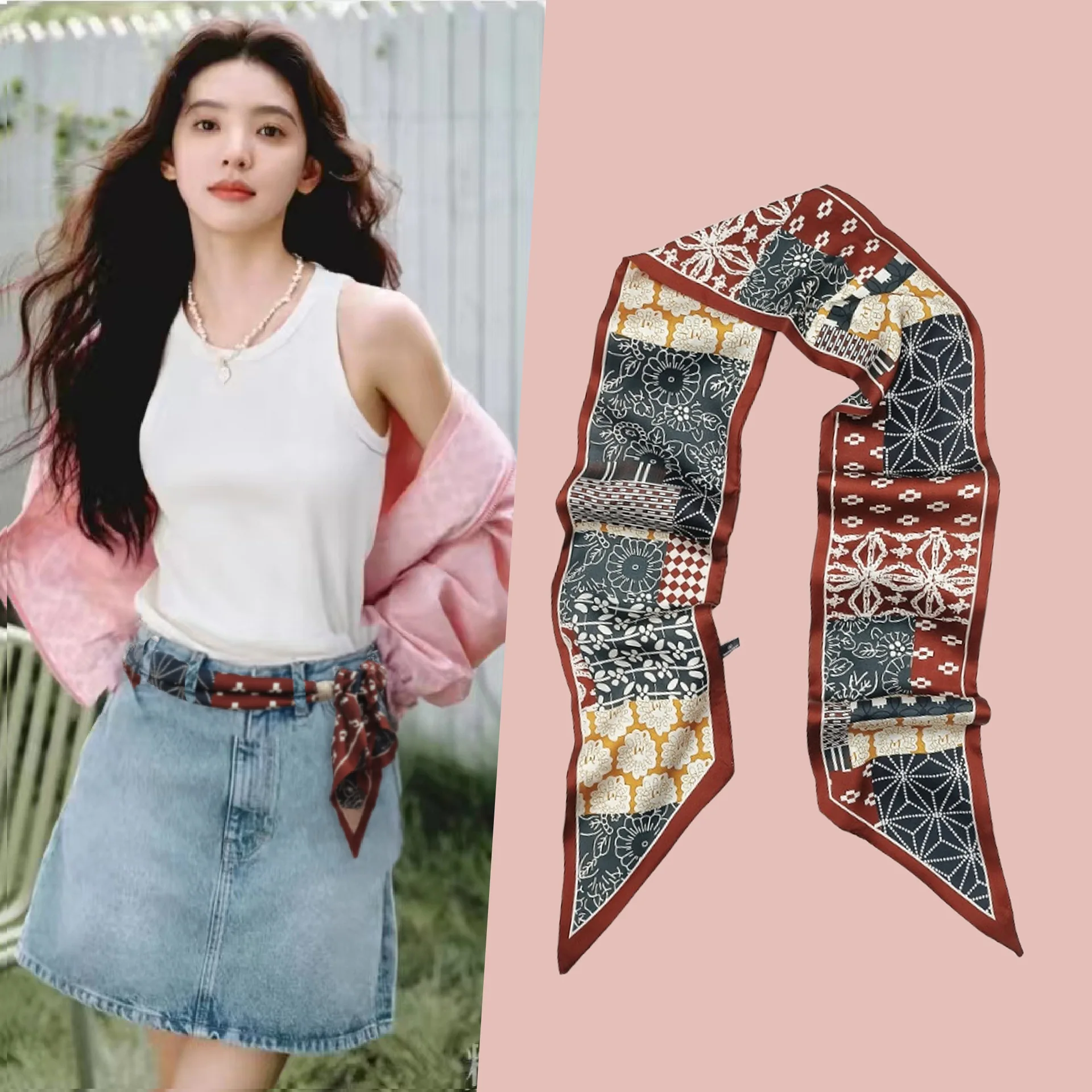 Luxury Long Neckerchief Skinny Hair Bands Women Silk Scarfs Fashion Headbands Bag Scarves Print Hairband Neck Scarf For Ladies