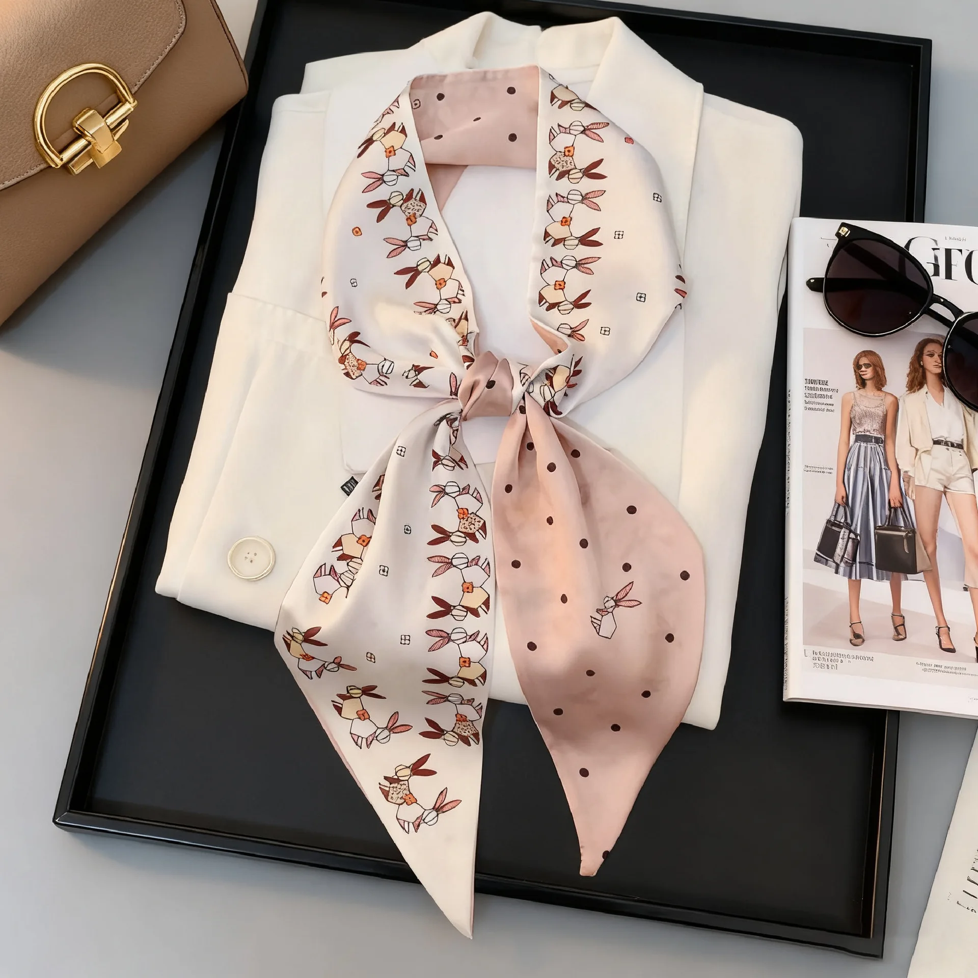 Luxury Long Neckerchief Skinny Hair Bands Women Silk Scarfs Fashion Headbands Bag Scarves Print Hairband Neck Scarf For Ladies