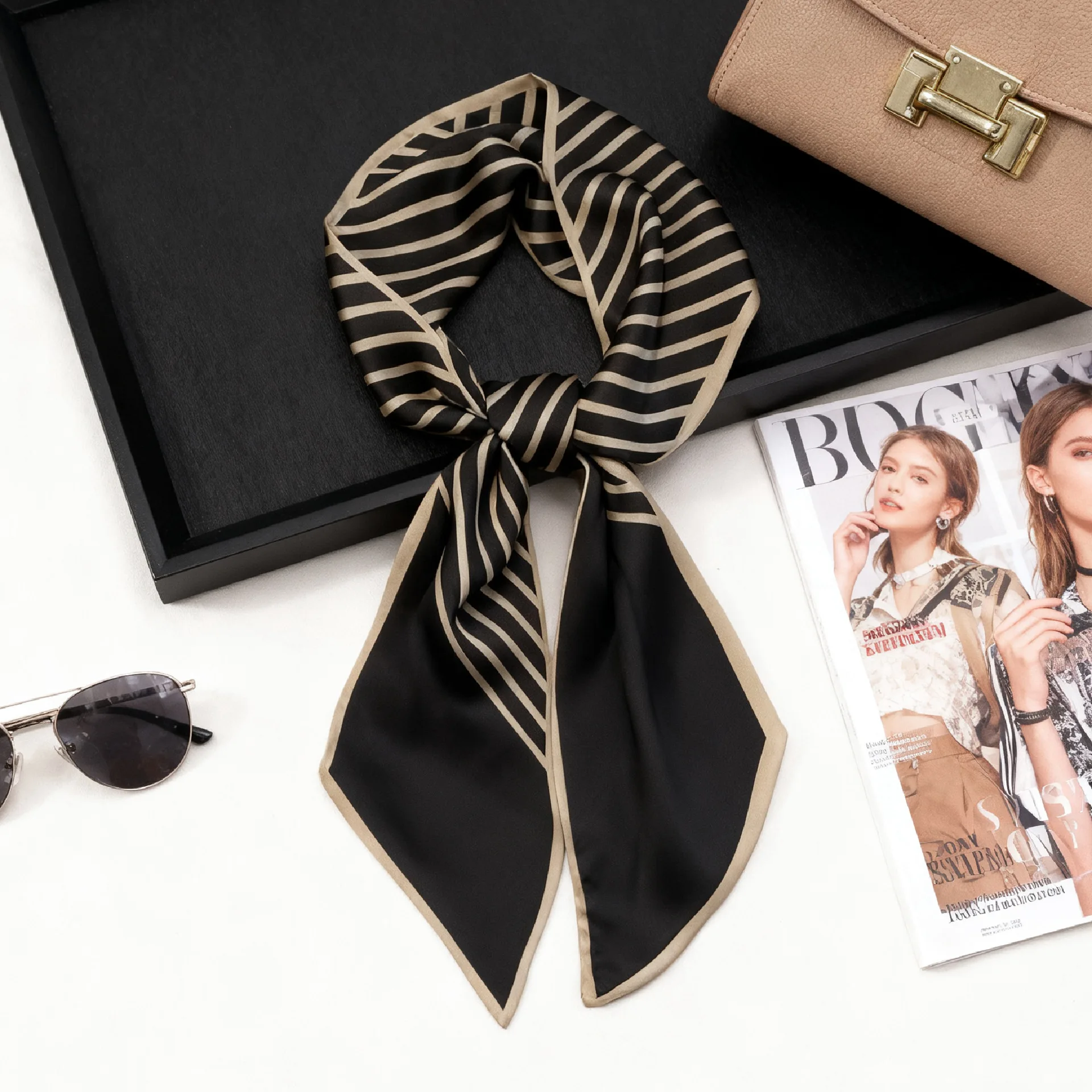 Luxury Long Neckerchief Skinny Hair Bands Women Silk Scarfs Fashion Headbands Bag Scarves Print Hairband Neck Scarf For Ladies