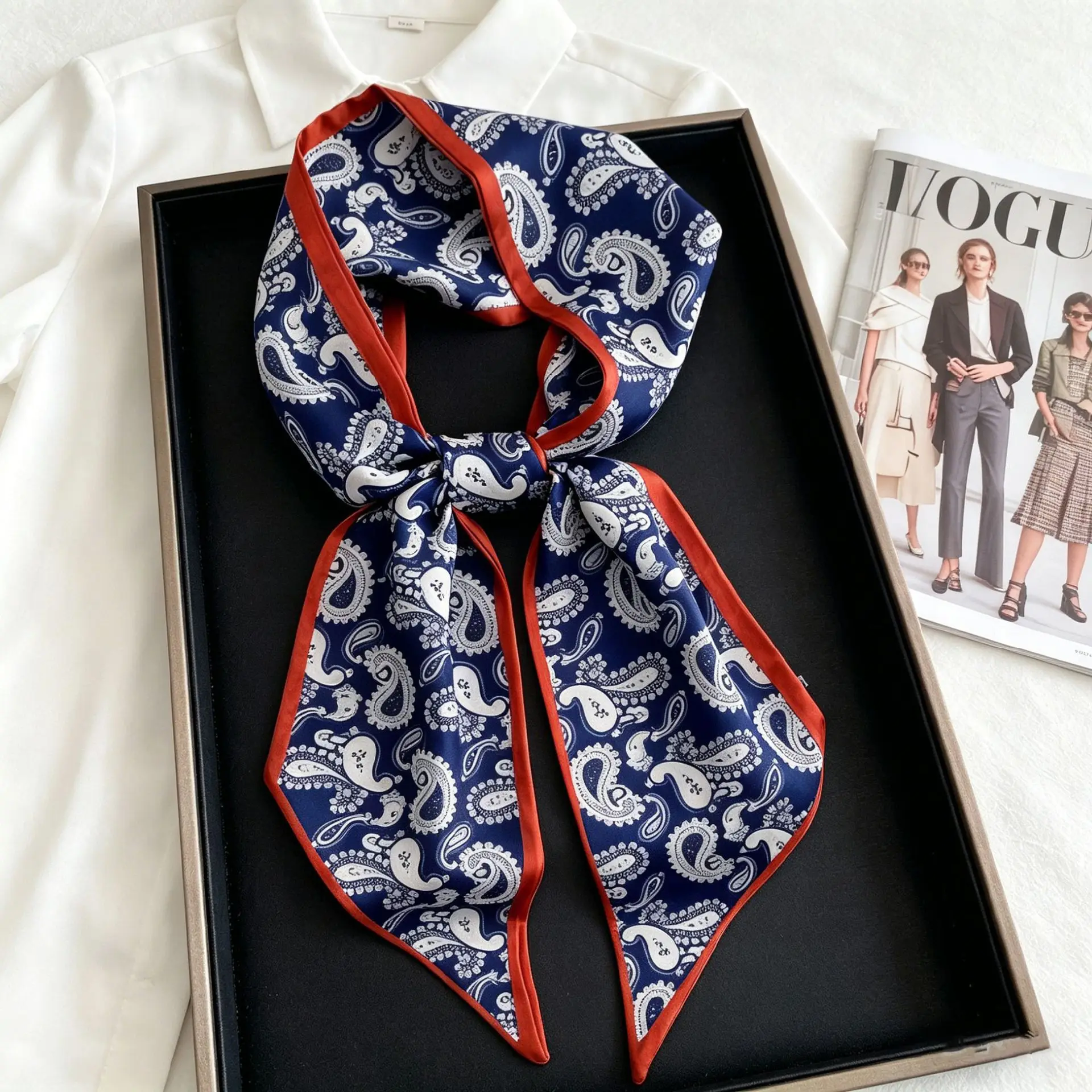 Luxury Long Neckerchief Skinny Hair Bands Women Silk Scarfs Fashion Headbands Bag Scarves Print Hairband Neck Scarf For Ladies