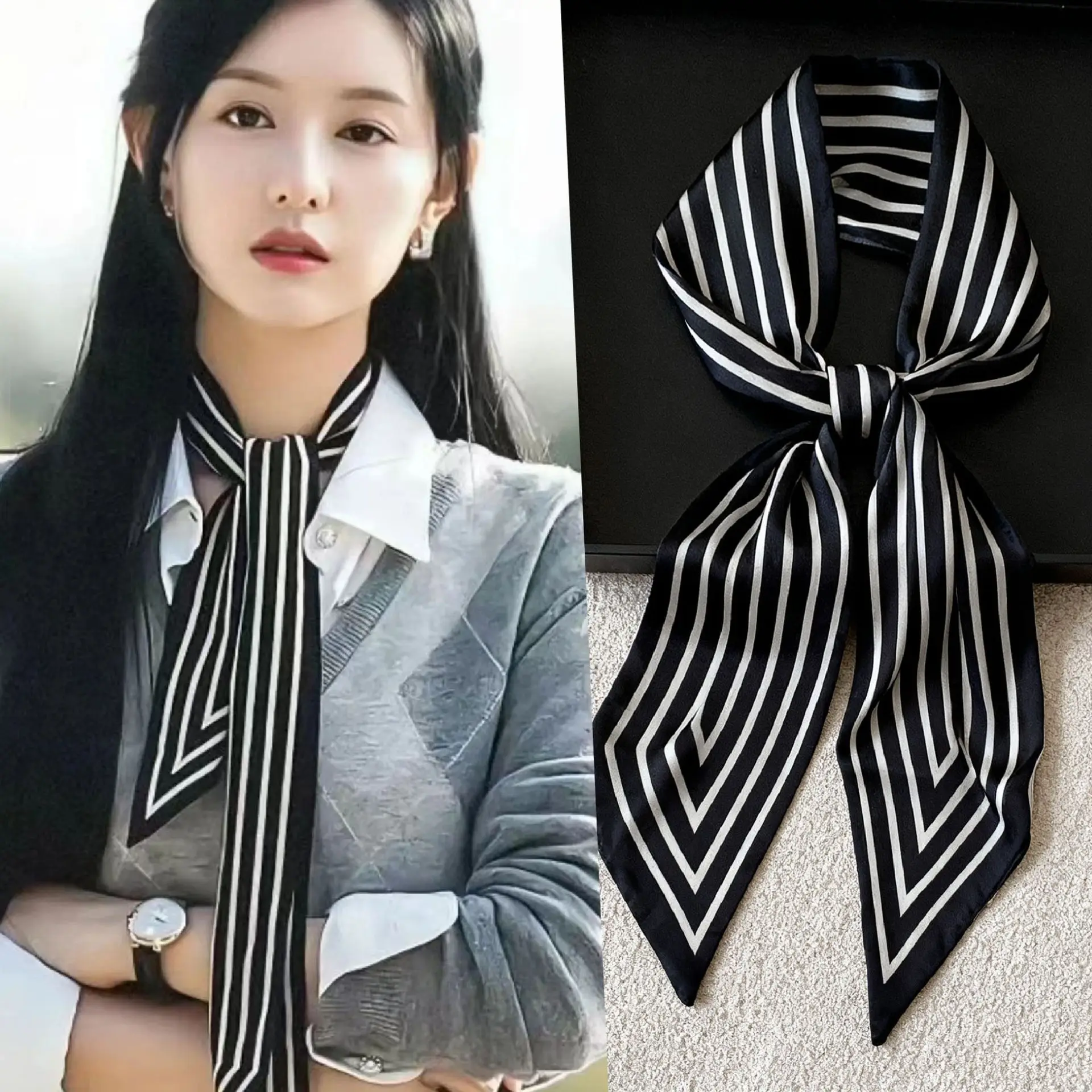 Luxury Long Neckerchief Skinny Hair Bands Women Silk Scarfs Fashion Headbands Bag Scarves Print Hairband Neck Scarf For Ladies