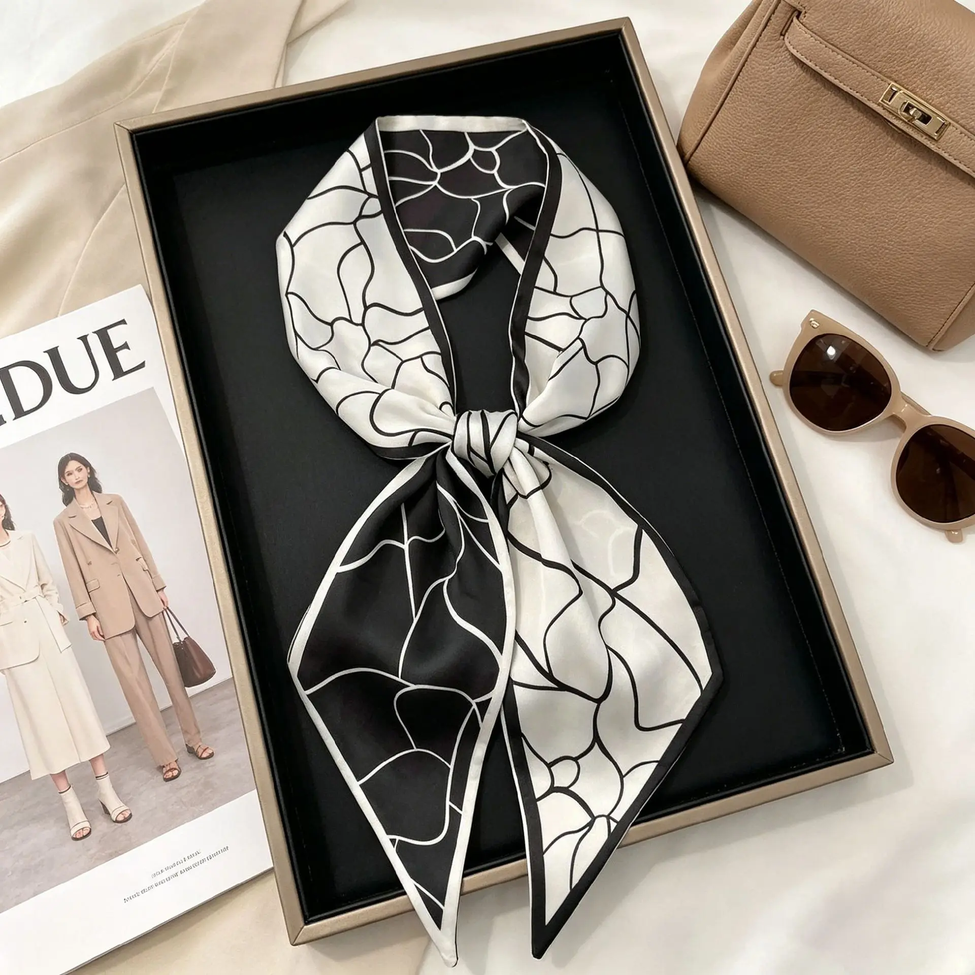 Luxury Long Neckerchief Skinny Hair Bands Women Silk Scarfs Fashion Headbands Bag Scarves Print Hairband Neck Scarf For Ladies