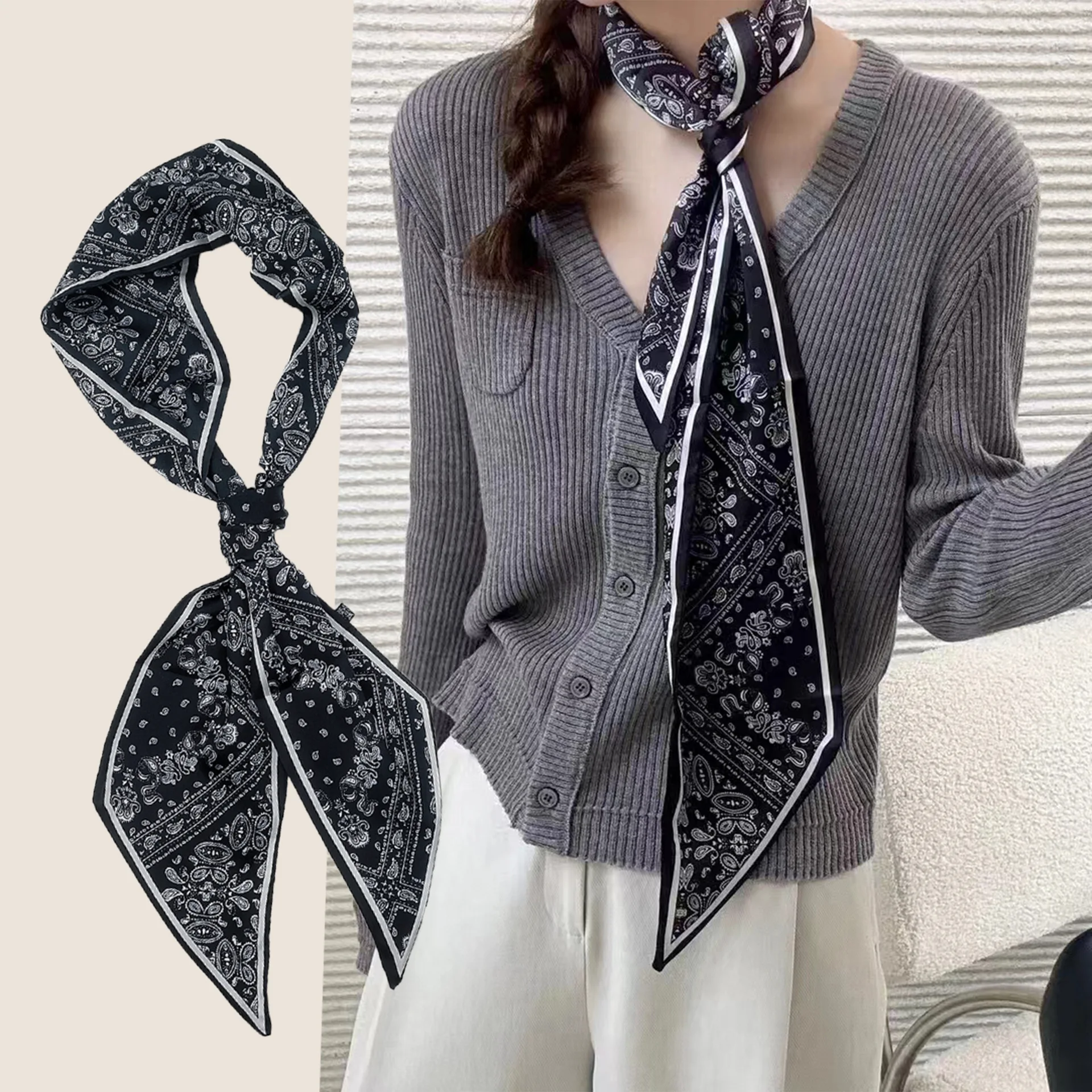 Luxury Long Neckerchief Skinny Hair Bands Women Silk Scarfs Fashion Headbands Bag Scarves Print Hairband Neck Scarf For Ladies