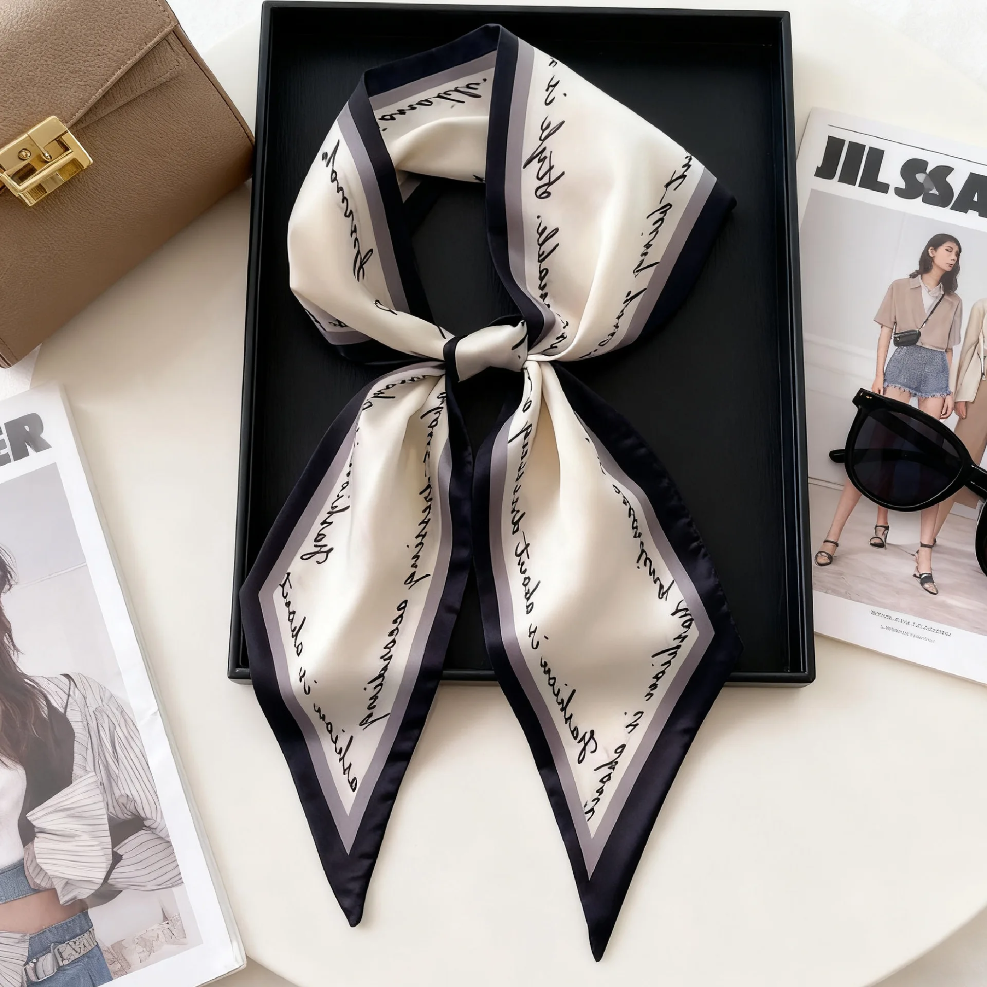 Luxury Long Neckerchief Skinny Hair Bands Women Silk Scarfs Fashion Headbands Bag Scarves Print Hairband Neck Scarf For Ladies