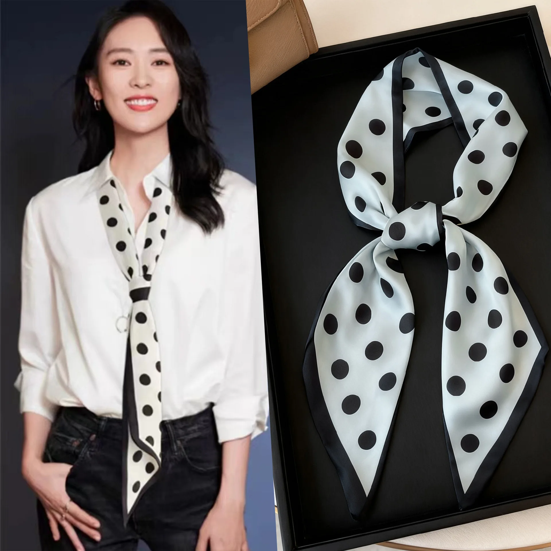 Luxury Long Neckerchief Skinny Hair Bands Women Silk Scarfs Fashion Headbands Bag Scarves Print Hairband Neck Scarf For Ladies
