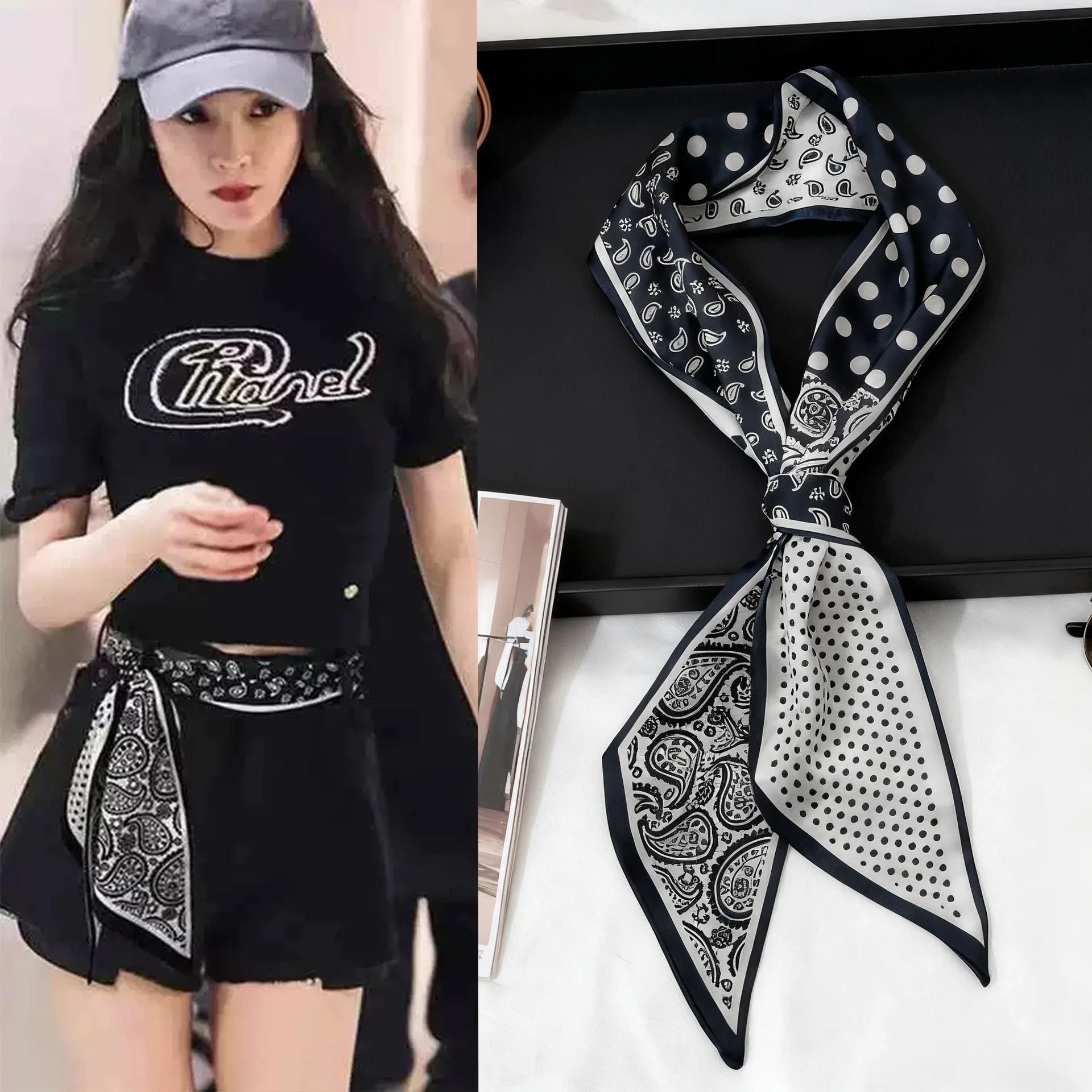 Luxury Long Neckerchief Skinny Hair Bands Women Silk Scarfs Fashion Headbands Bag Scarves Print Hairband Neck Scarf For Ladies